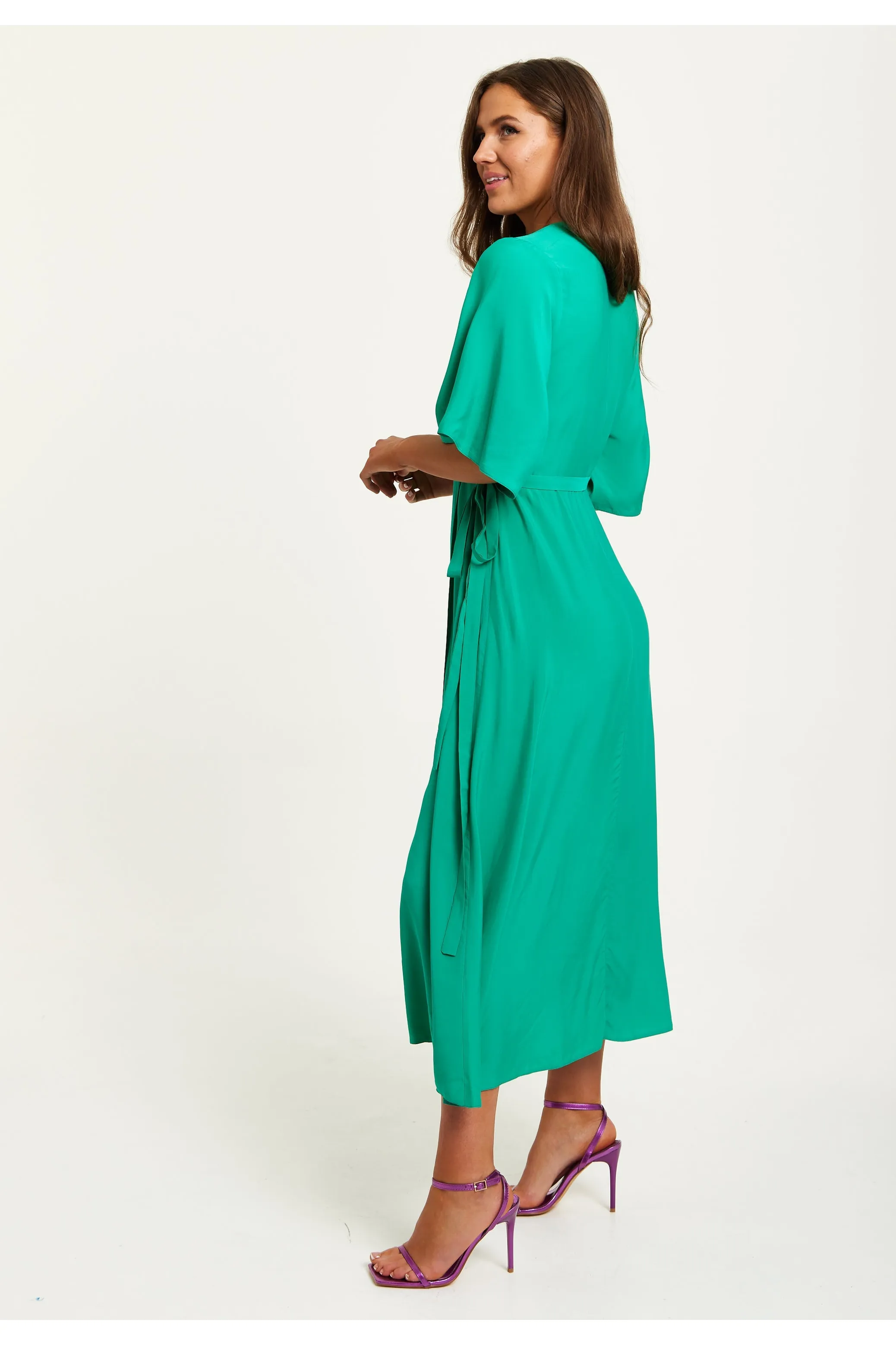 Green Maxi Wrap Dress With Kimono Sleeves by Liquorish sold by Goddiva product image thumbnail 3
