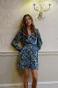Gold Floral Black Polka Dot Print Mini Wrap Dress by Liquorish sold by Goddiva