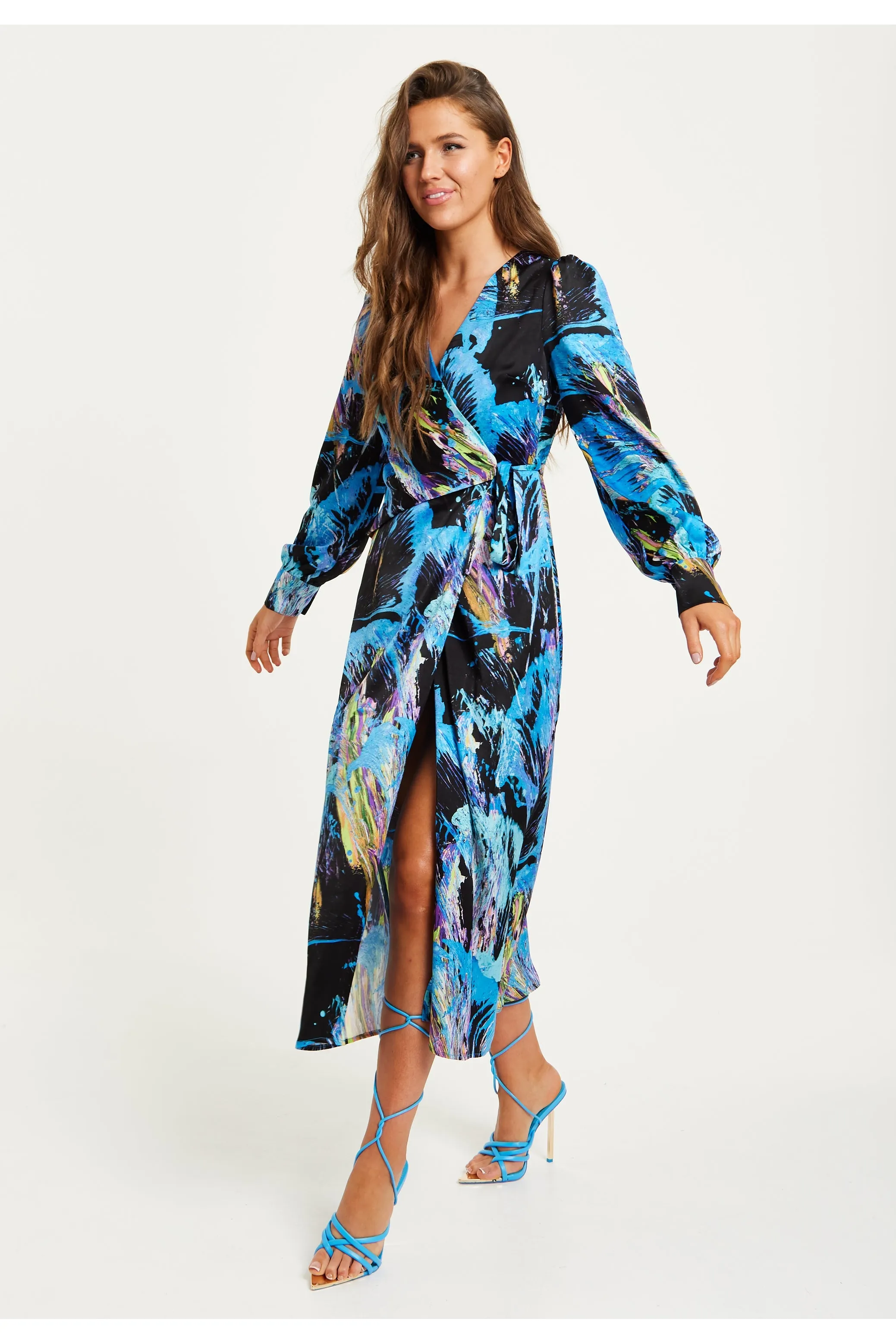 Multicolour Abstract Print Midi Wrap Dress by Liquorish sold by Goddiva product image thumbnail 3
