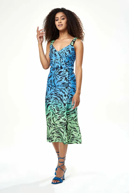 Liquorish Liquorish Zebra Print Ombre Skirt In Blue And Green sold by Goddiva