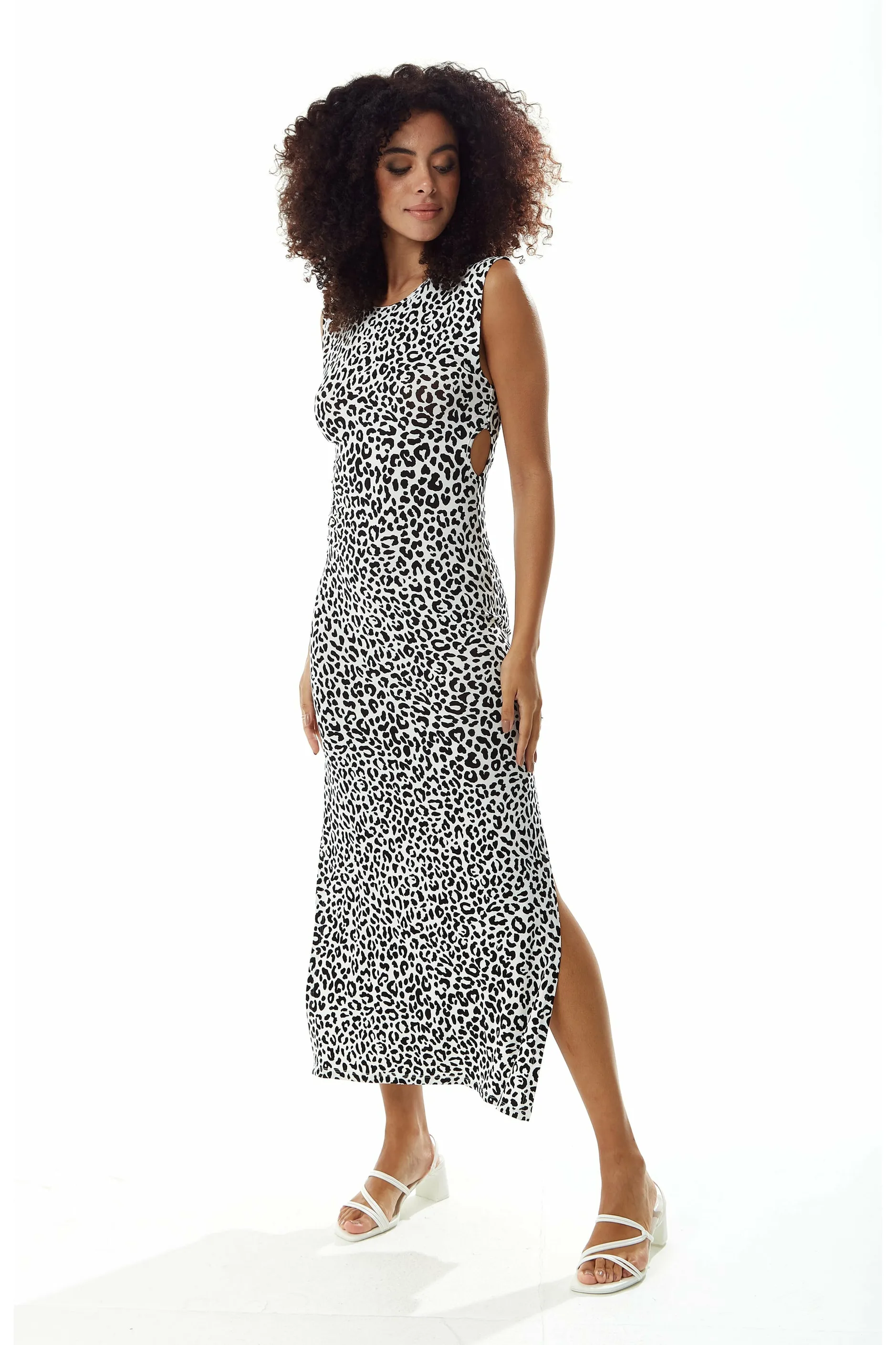Liquorish Liquorish Blackwhite Animal Print Jersey Maxi Dress sold by Goddiva product image thumbnail 2