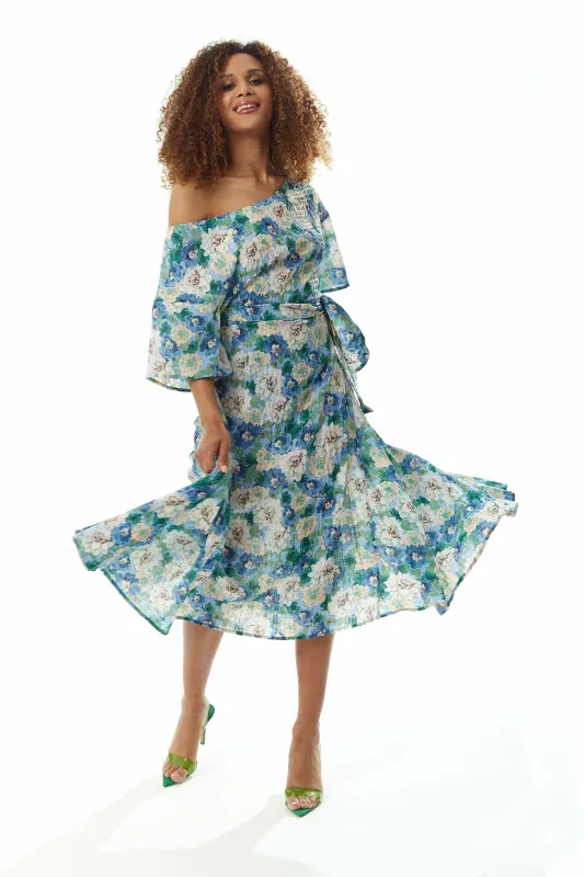 Liquorish Liquorish Divine Grace Crinkle Floral Midi Dress In Blue sold by Goddiva