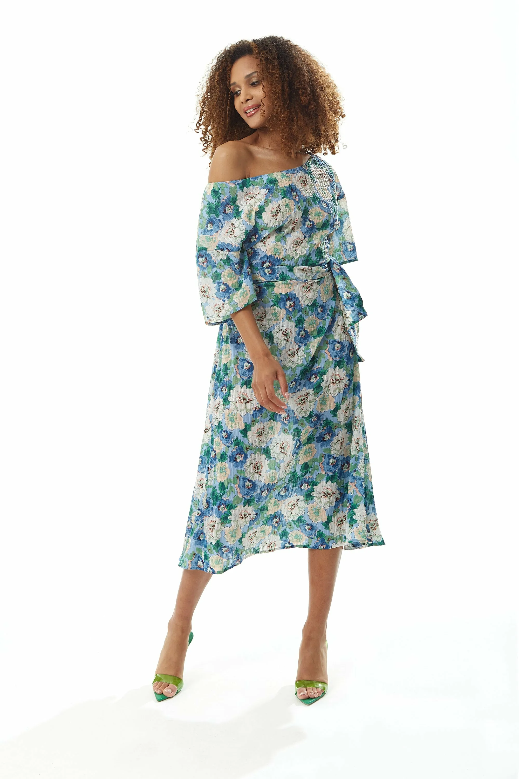 Liquorish Liquorish Divine Grace Crinkle Floral Midi Dress In Blue sold by Goddiva product image thumbnail 2