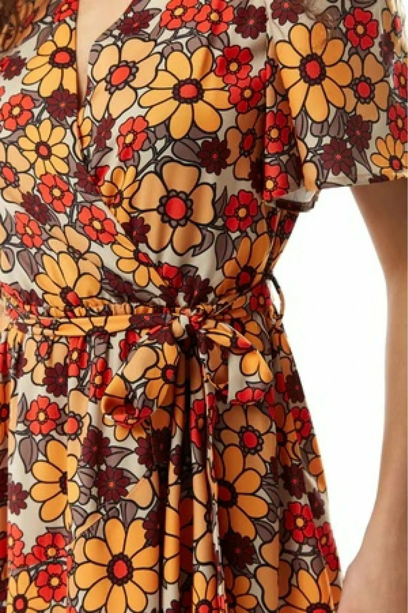 Liquorish Liquorish Floral Print Midi Wrap Dress In Orange And Red sold by Goddiva product image thumbnail 5