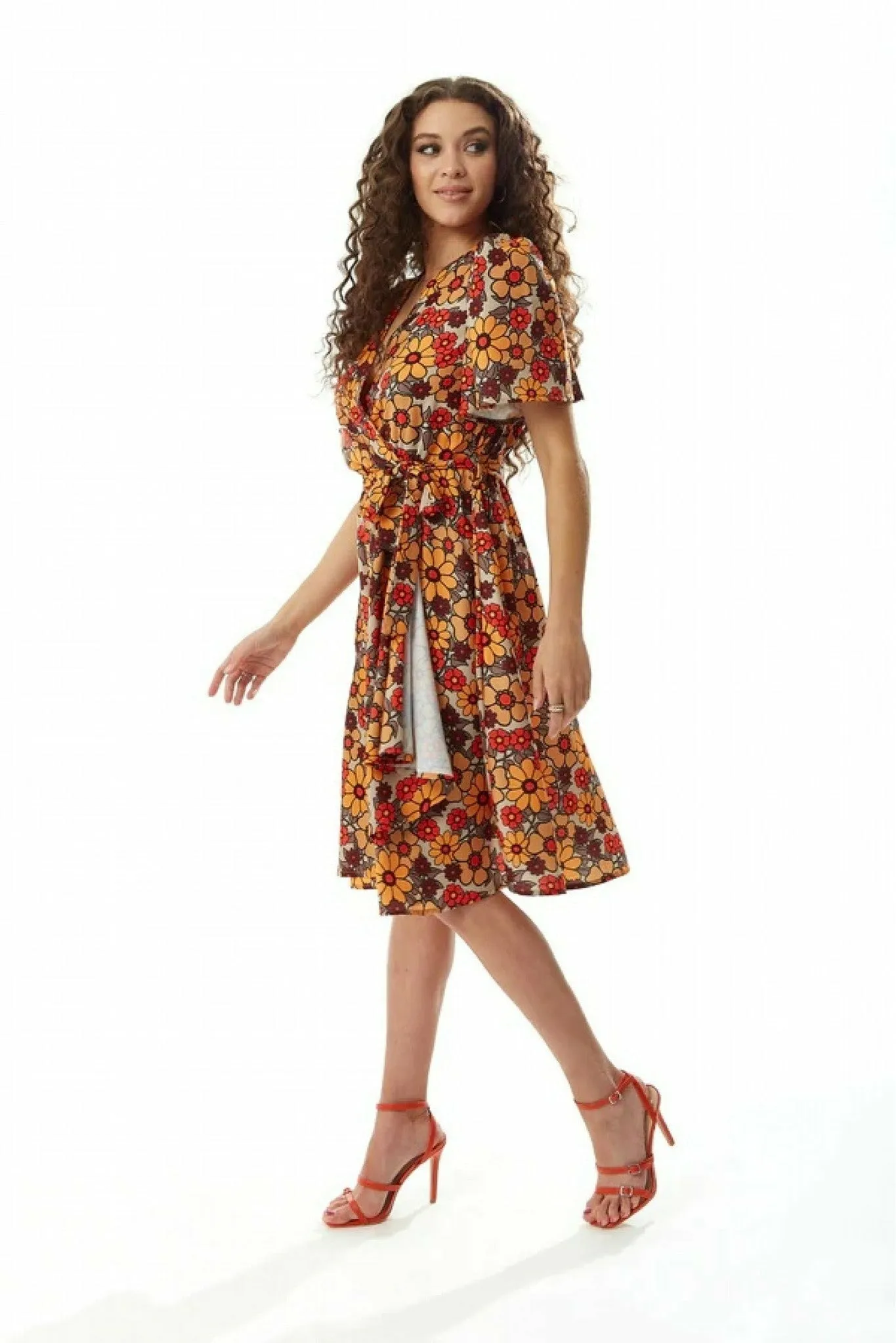Liquorish Liquorish Floral Print Midi Wrap Dress In Orange And Red sold by Goddiva product image thumbnail 3
