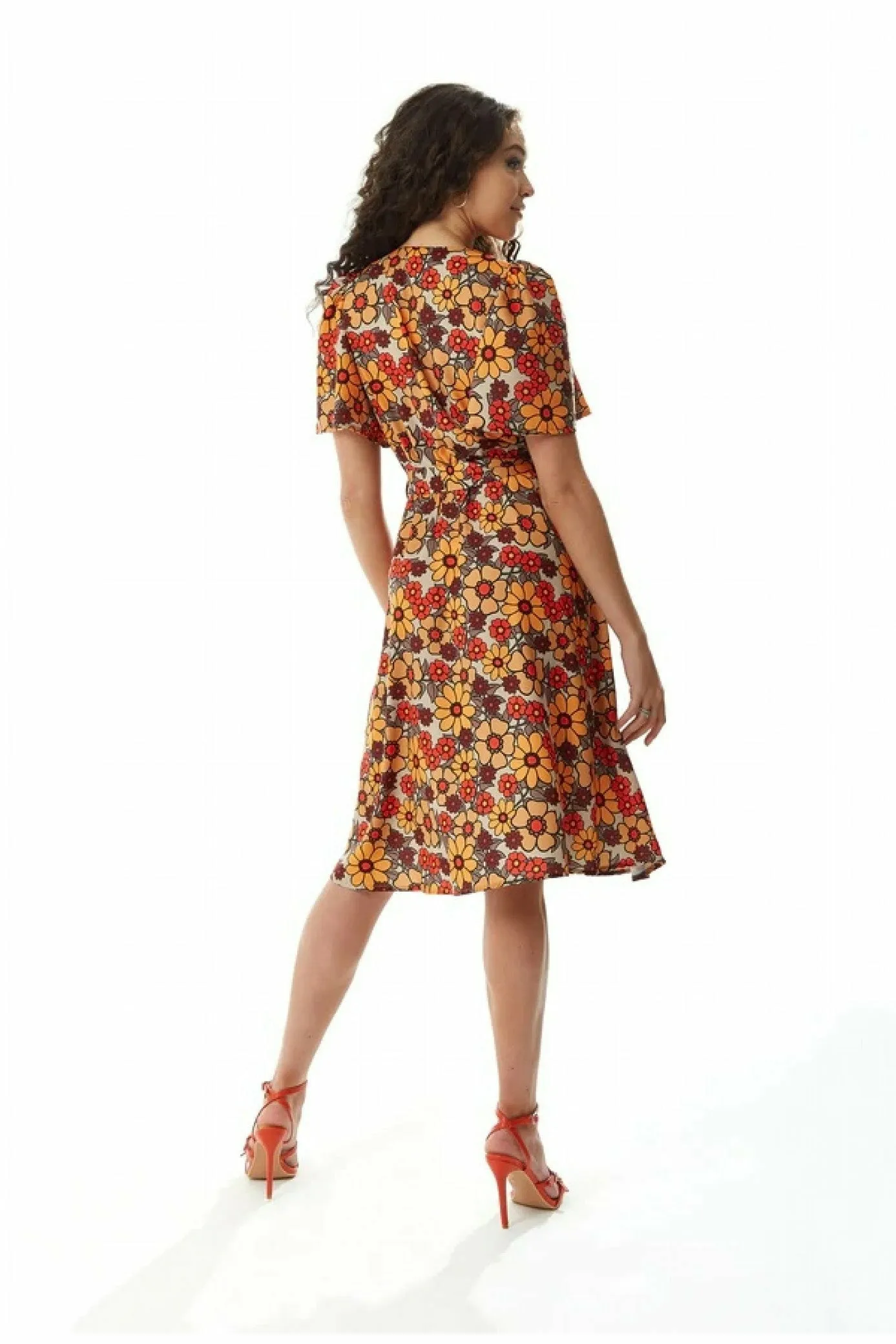 Liquorish Liquorish Floral Print Midi Wrap Dress In Orange And Red sold by Goddiva product image thumbnail 4