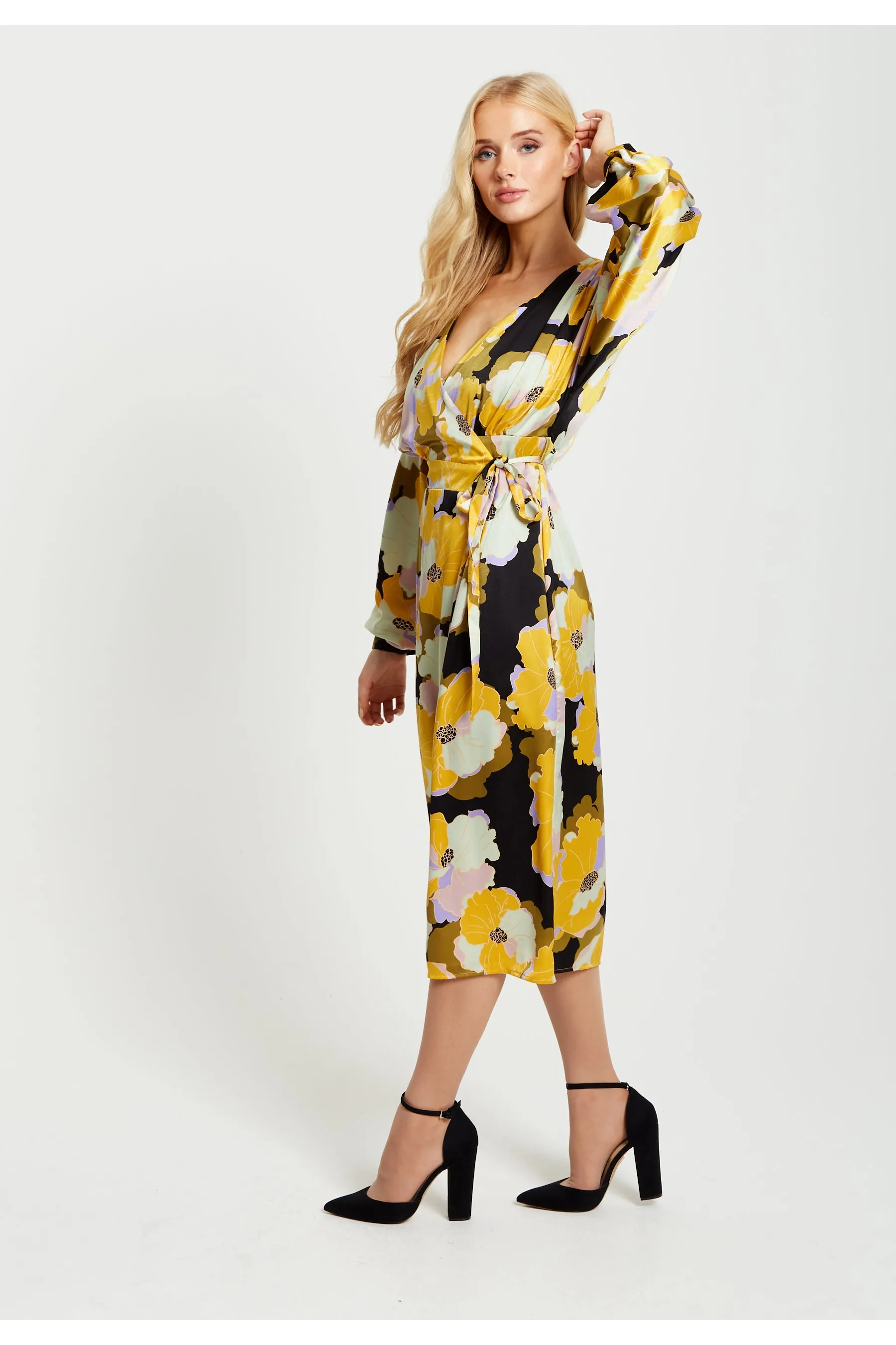 Liquorish Earth Tone Floral Print Midi Wrap Dress sold by Goddiva product image thumbnail 2