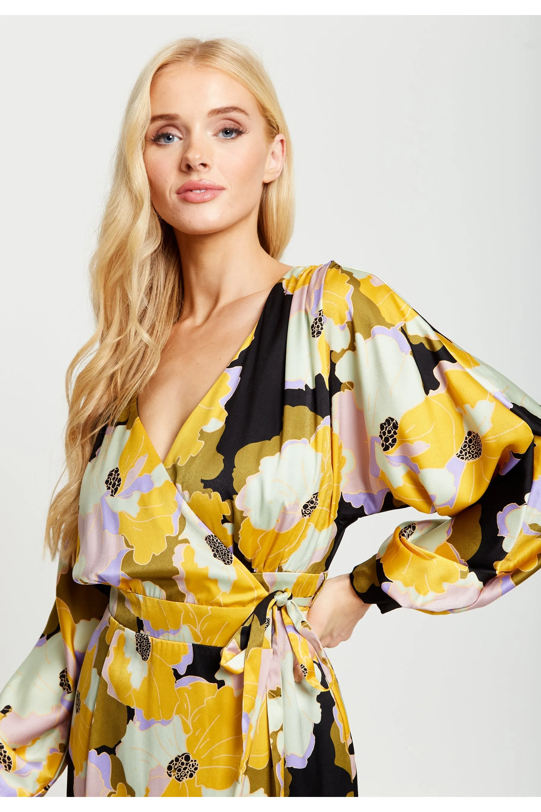 Liquorish Earth Tone Floral Print Midi Wrap Dress sold by Goddiva product image thumbnail 4