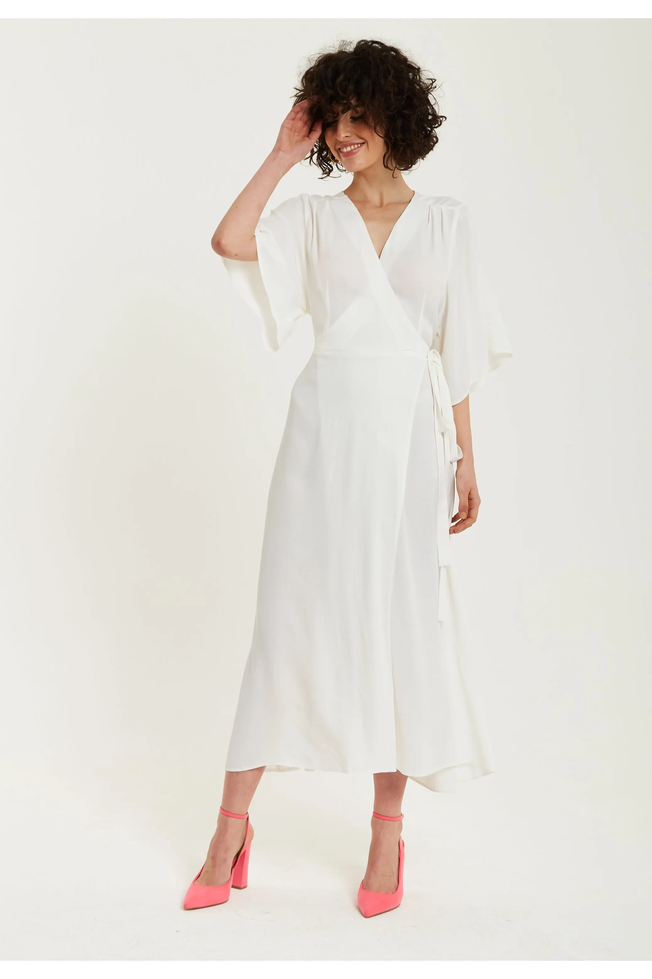 Midi Wrap Dress In White by Liquorish sold by Goddiva product image thumbnail 3