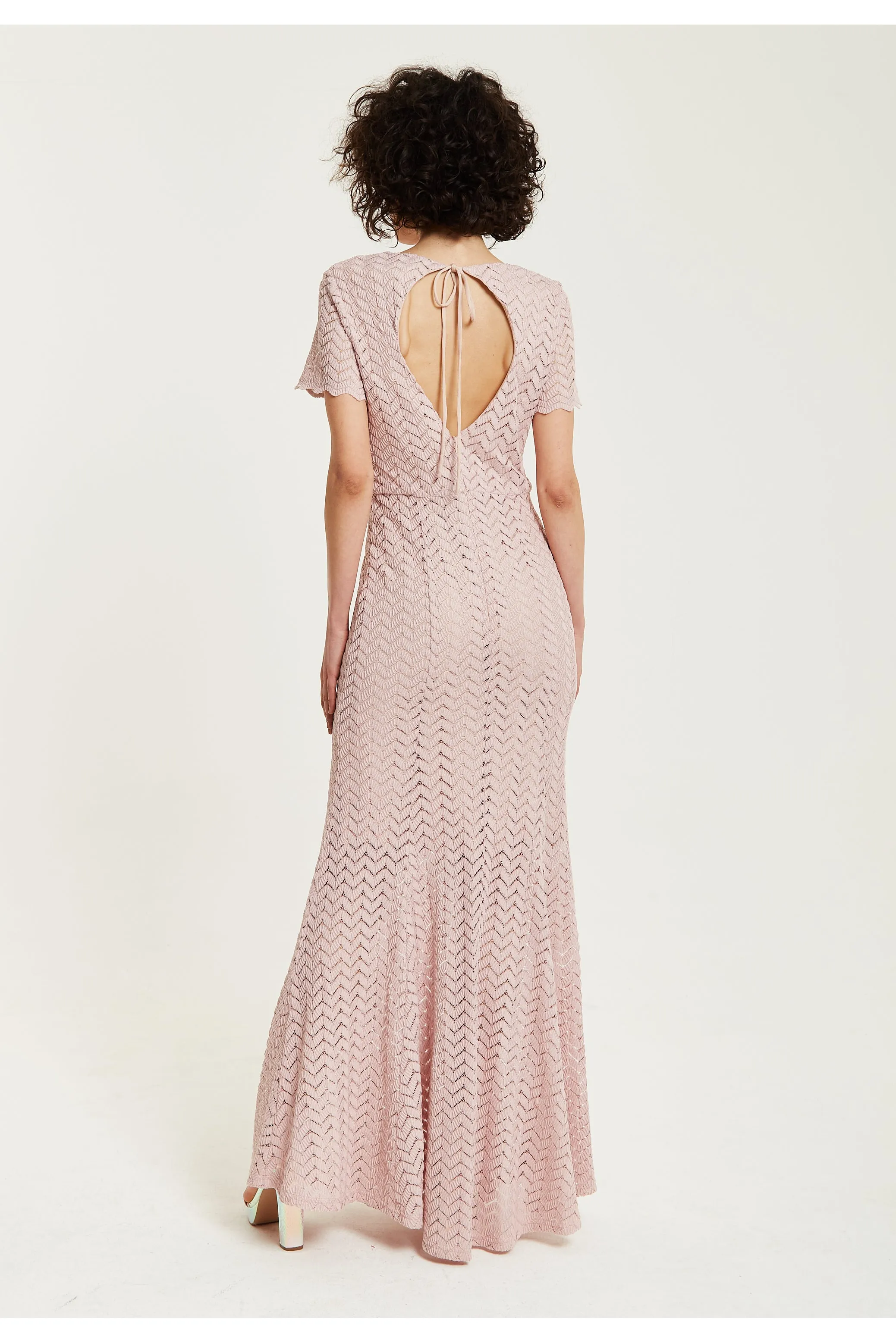 Light Pink Lace Maxi Dress With Open Back Detail by Liquorish sold by Goddiva product image thumbnail 5