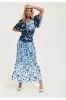 Floral Print Midi Dress In Blue Navy And White by Liquorish sold by Goddiva