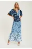 Floral Print Midi Dress In Blue Navy And White by Liquorish sold by Goddiva