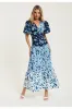Floral Print Midi Dress In Blue Navy And White by Liquorish sold by Goddiva