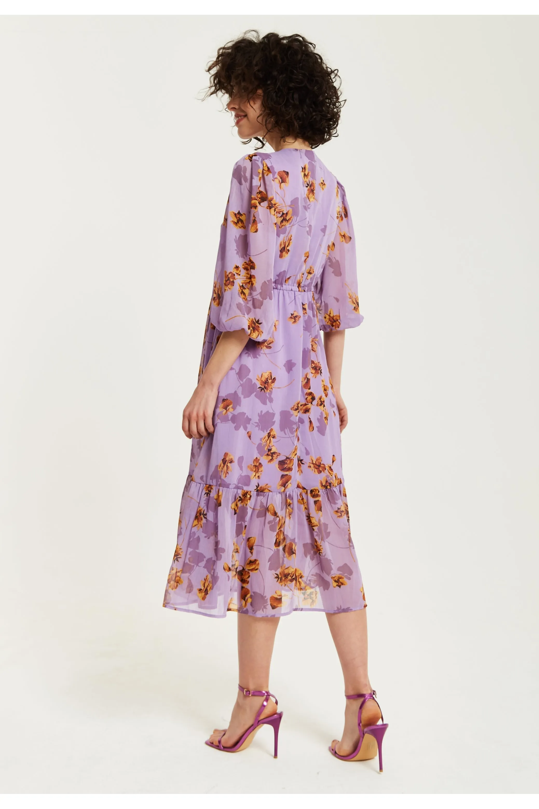 Purple Floral V-neck Midi Dress by Liquorish sold by Goddiva product image thumbnail 5