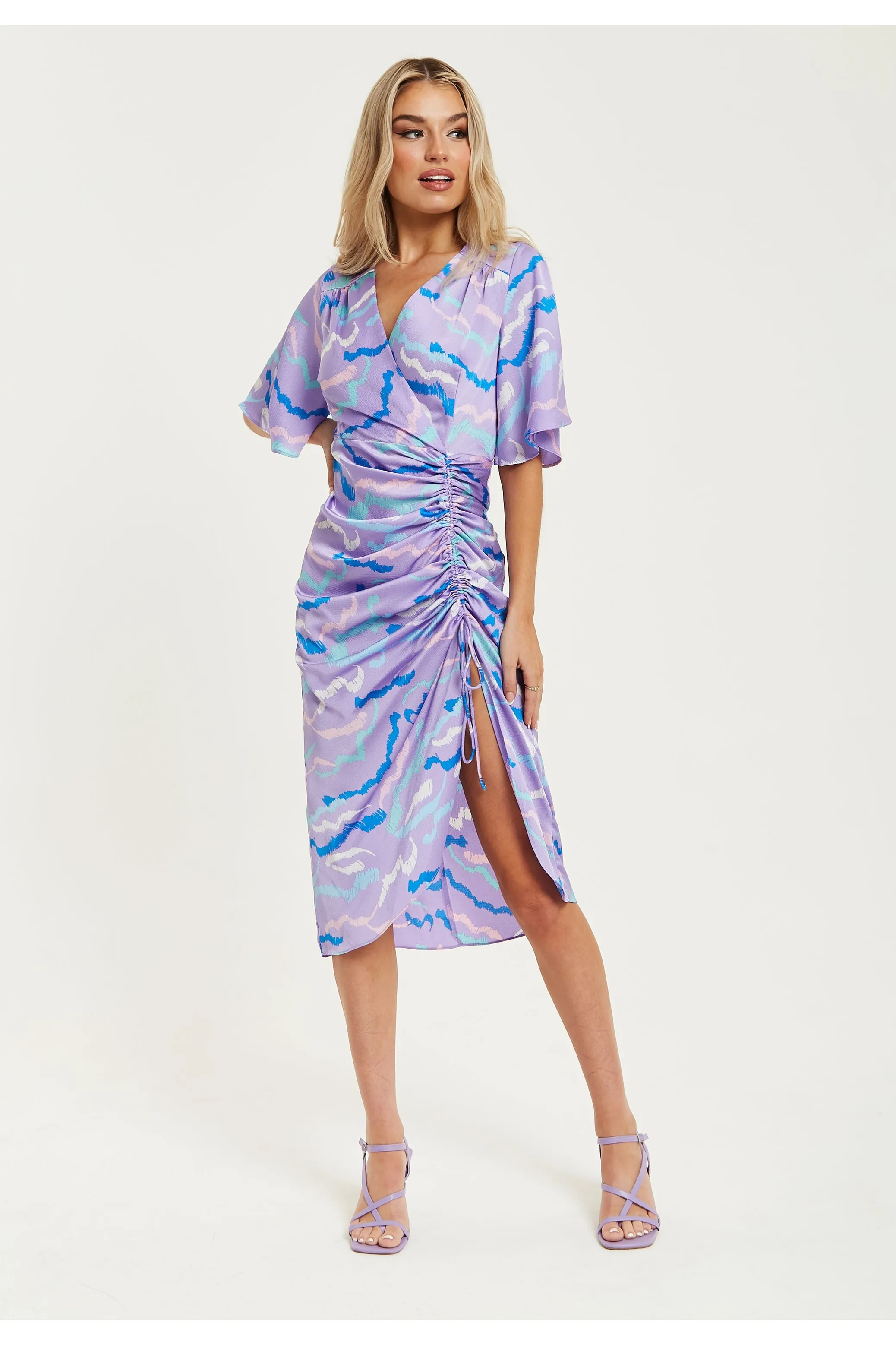 Midi Wrap Dress With Abstract Zebra Print In Lilac by Liquorish sold by Goddiva product image thumbnail 3