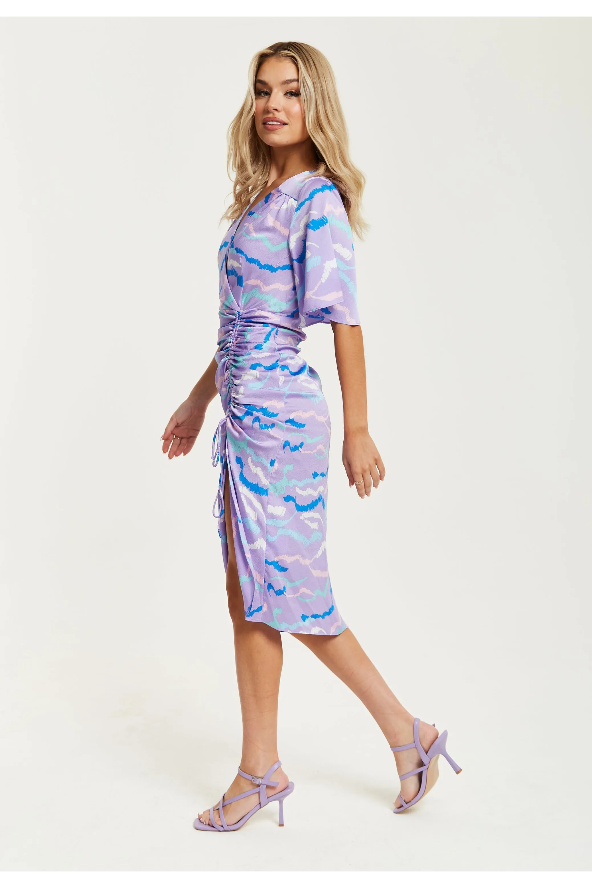 Midi Wrap Dress With Abstract Zebra Print In Lilac by Liquorish sold by Goddiva product image thumbnail 4
