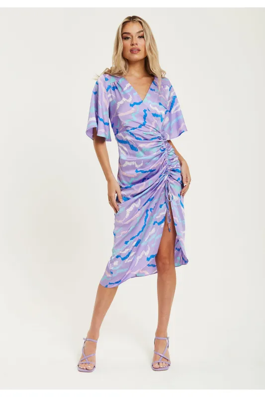 Midi Wrap Dress With Abstract Zebra Print In Lilac by Liquorish sold by Goddiva