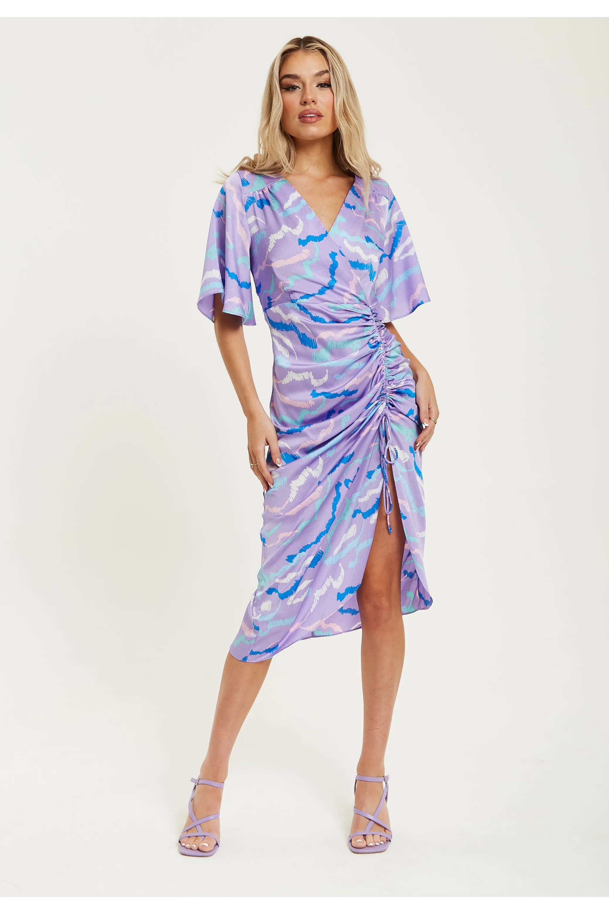Midi Wrap Dress With Abstract Zebra Print In Lilac by Liquorish sold by Goddiva