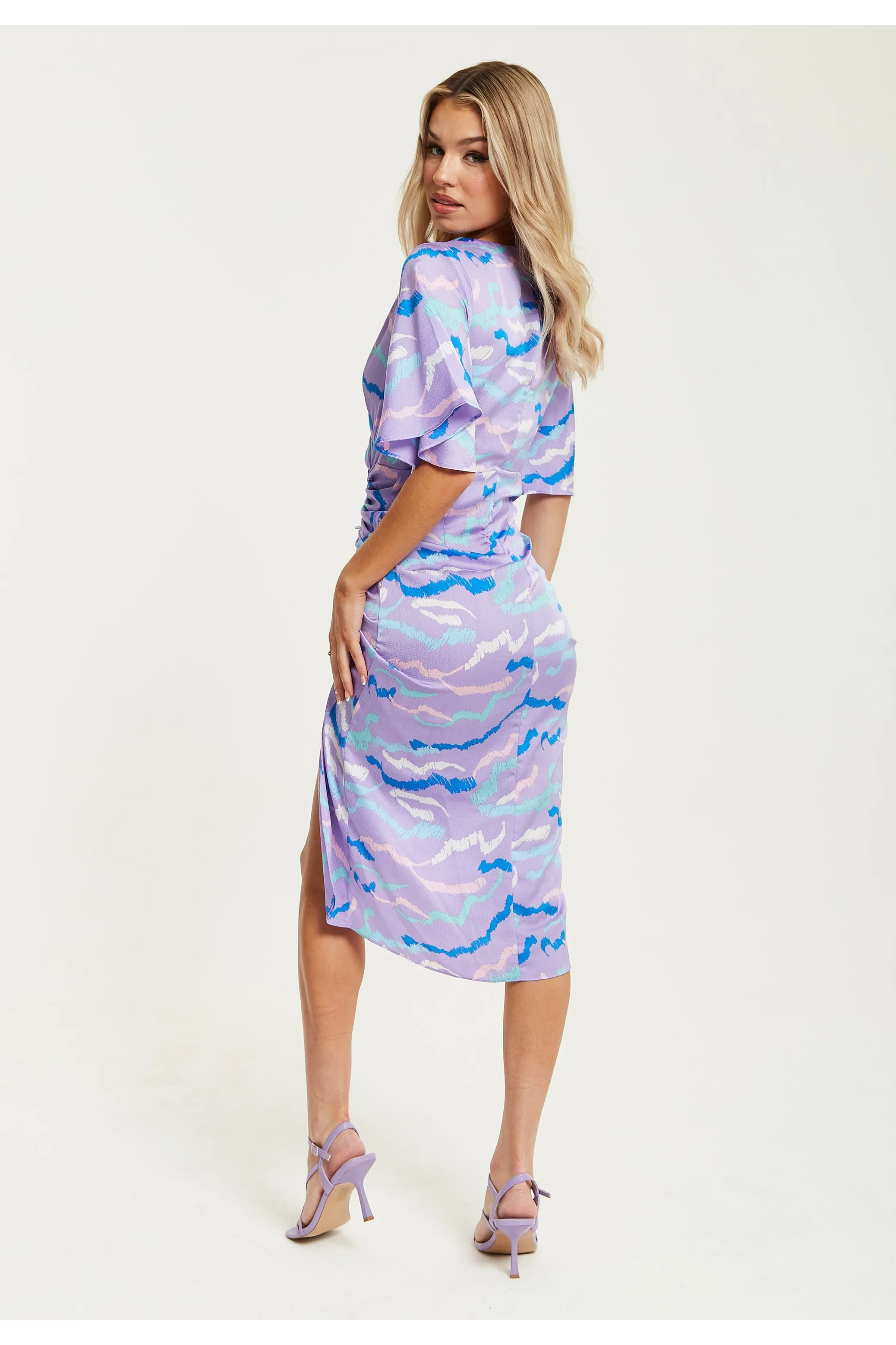 Midi Wrap Dress With Abstract Zebra Print In Lilac by Liquorish sold by Goddiva product image thumbnail 5