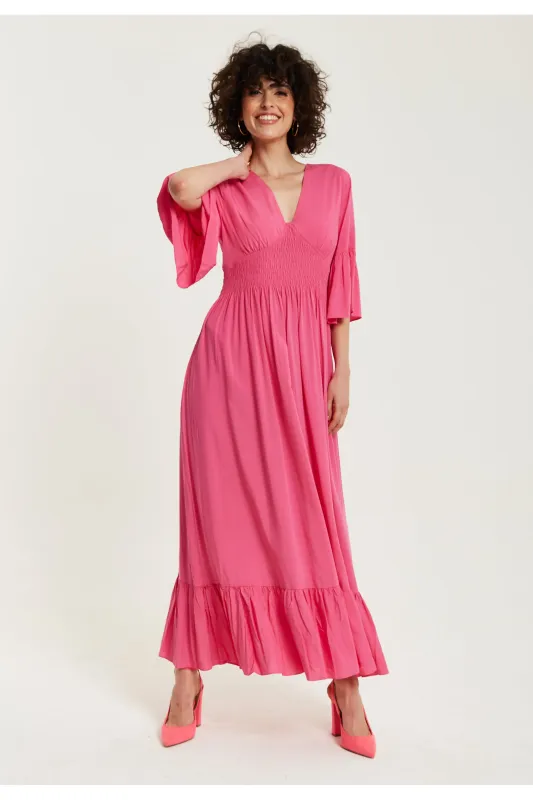 Pink Maxi Dress With Frill Sleeves by Liquorish sold by Goddiva