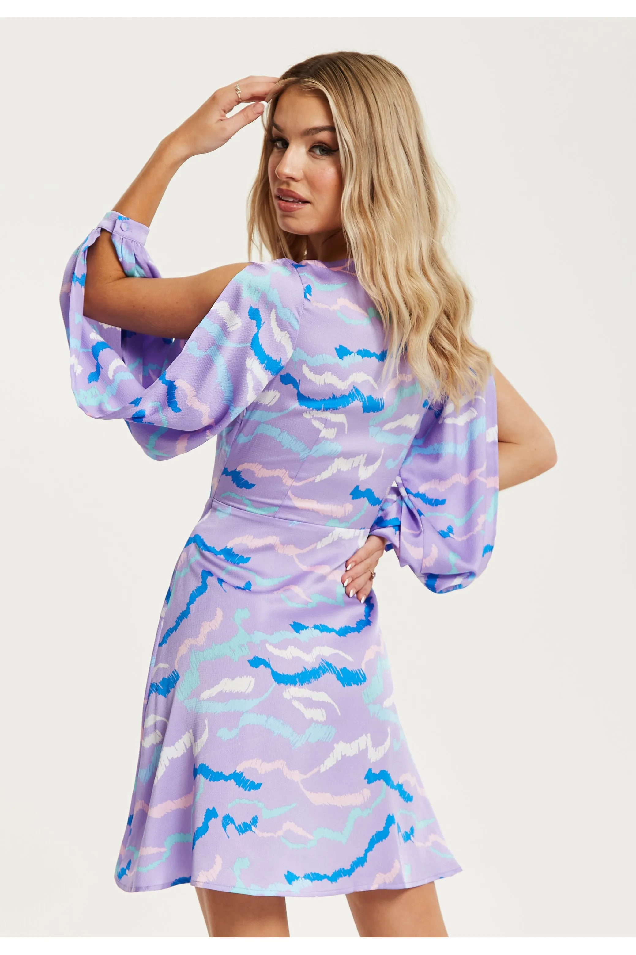 Liquorish Abstract Zebra Print Mini Dress Slit Sleeves sold by Goddiva product image thumbnail 5