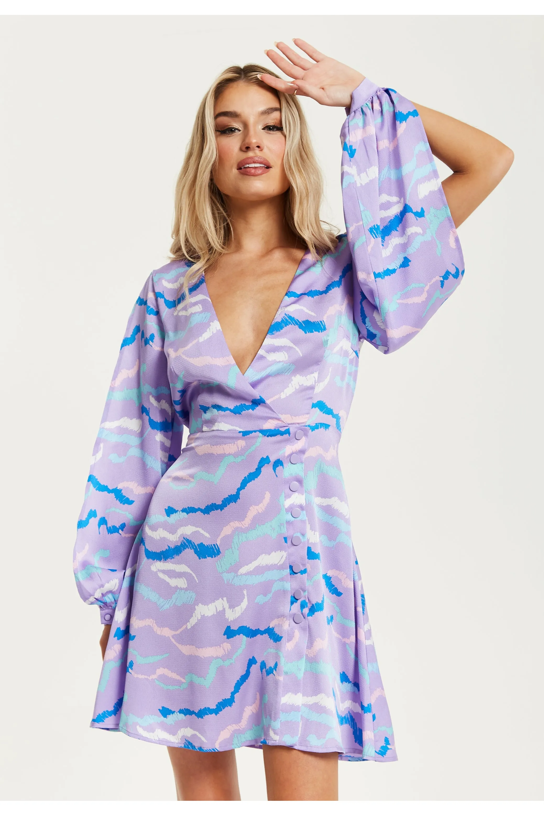 Liquorish Abstract Zebra Print Mini Dress Slit Sleeves sold by Goddiva product image thumbnail 4