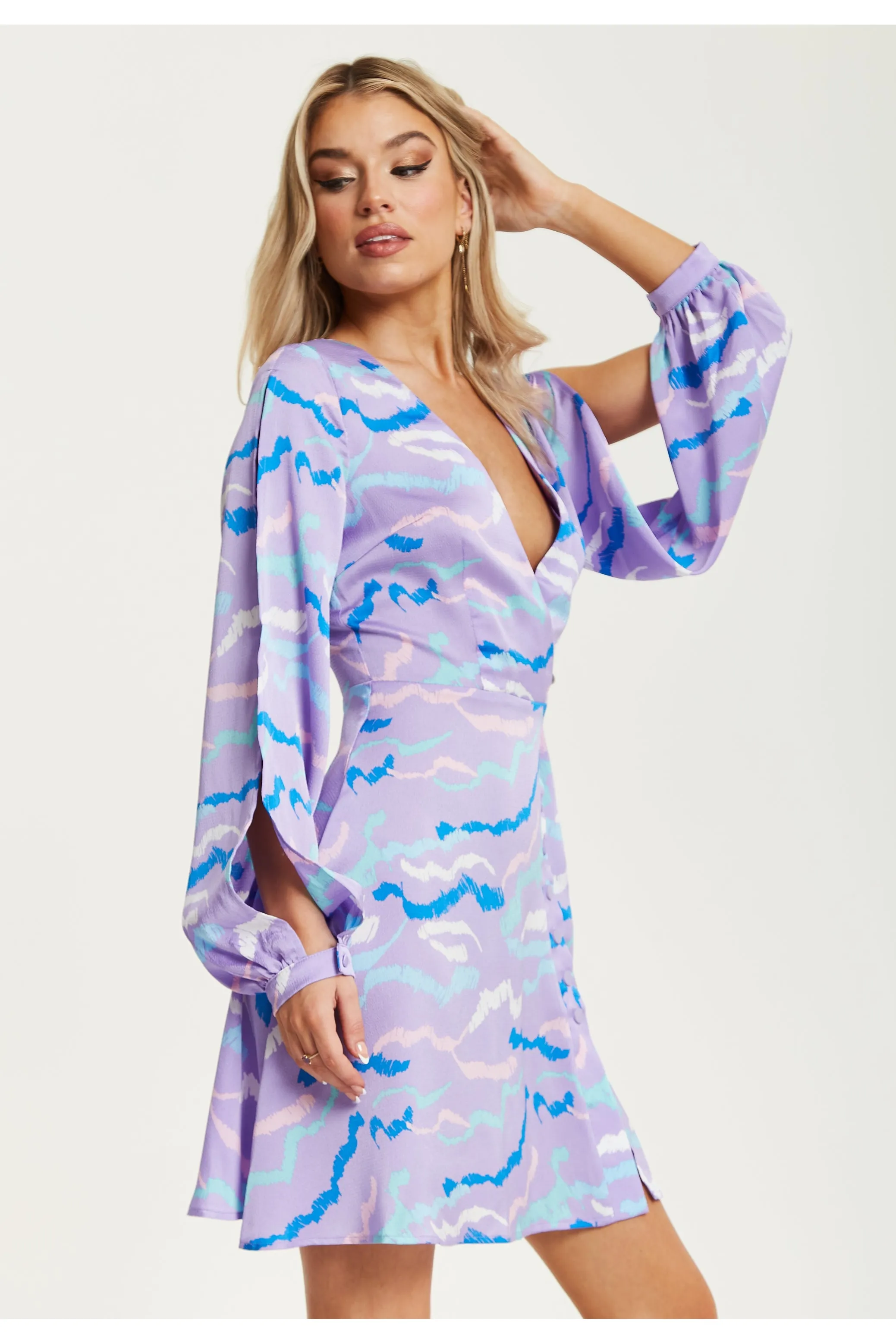 Liquorish Abstract Zebra Print Mini Dress Slit Sleeves sold by Goddiva product image thumbnail 3