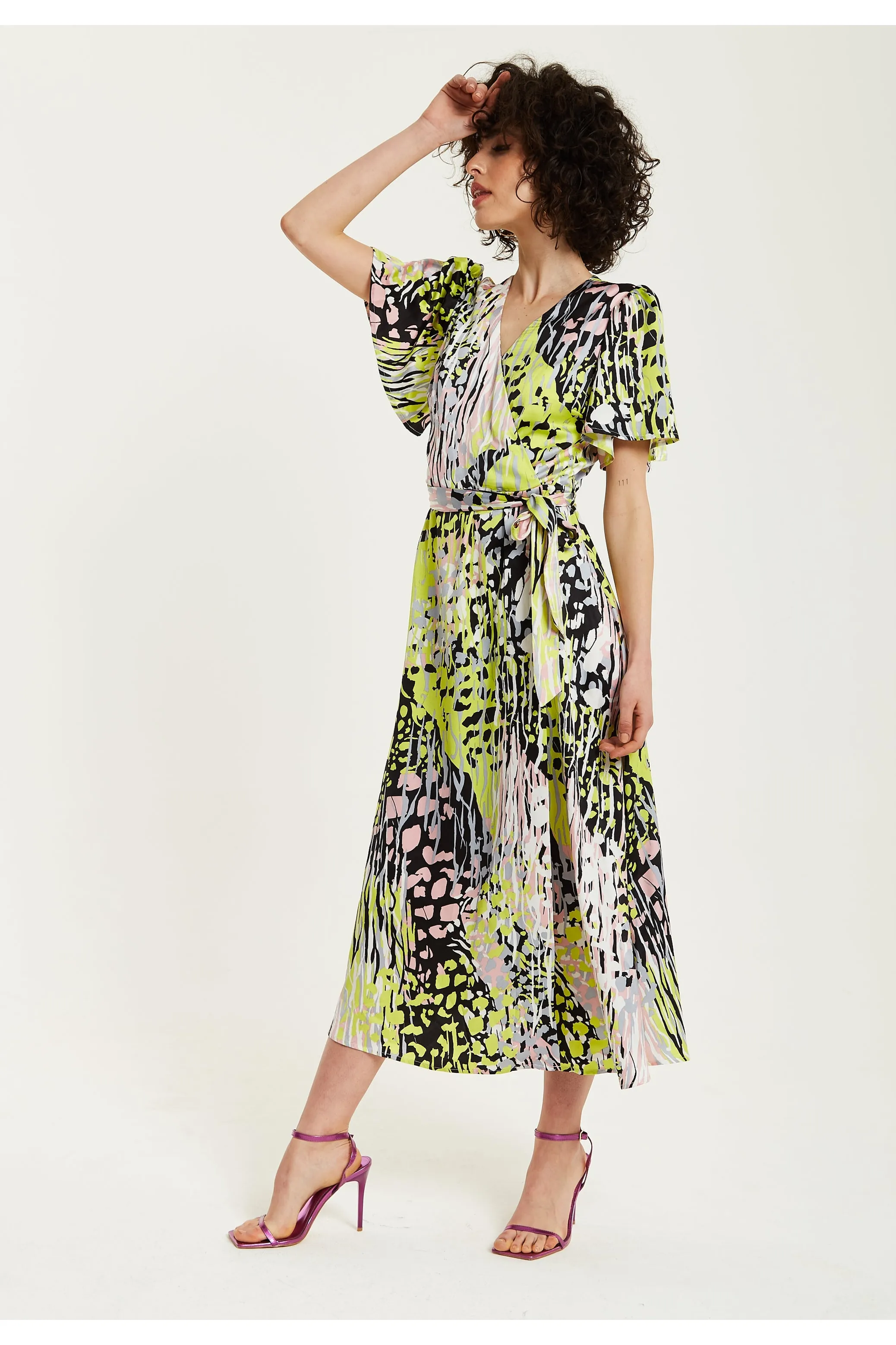 Multicolour Abstract Print Midi Wrap Dress by Liquorish sold by Goddiva product image thumbnail 4