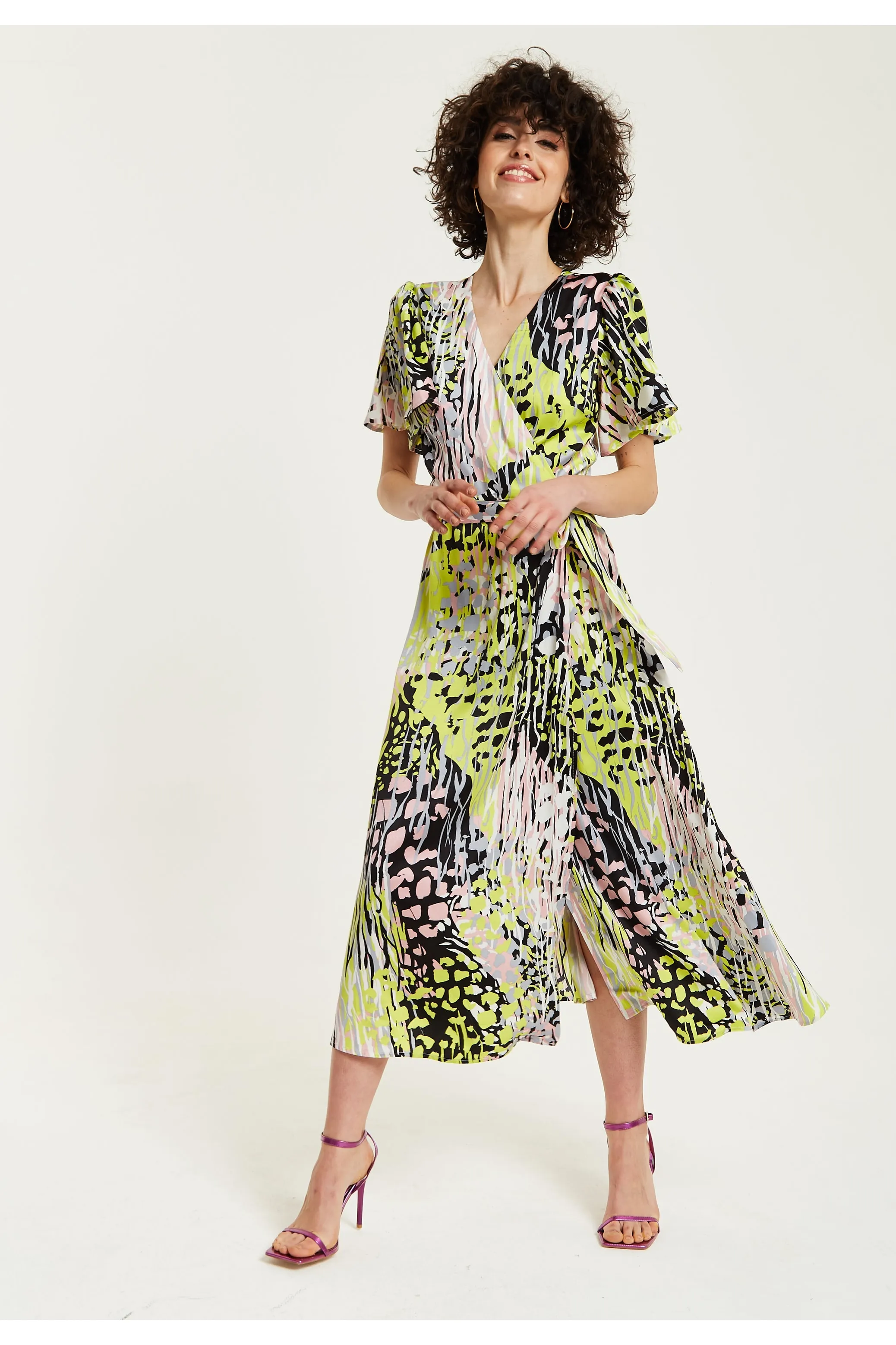 Multicolour Abstract Print Midi Wrap Dress by Liquorish sold by Goddiva
