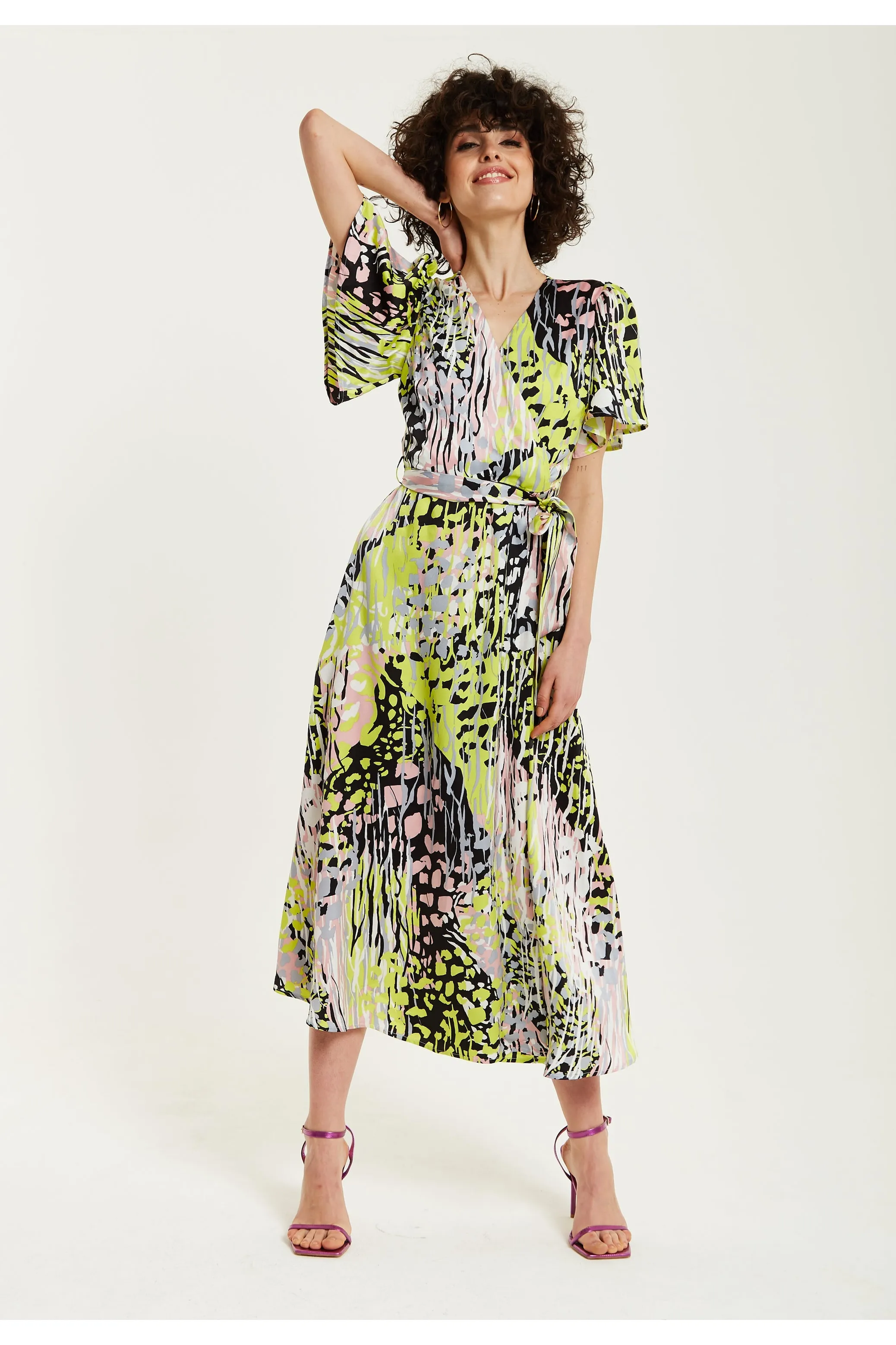 Multicolour Abstract Print Midi Wrap Dress by Liquorish sold by Goddiva product image thumbnail 2