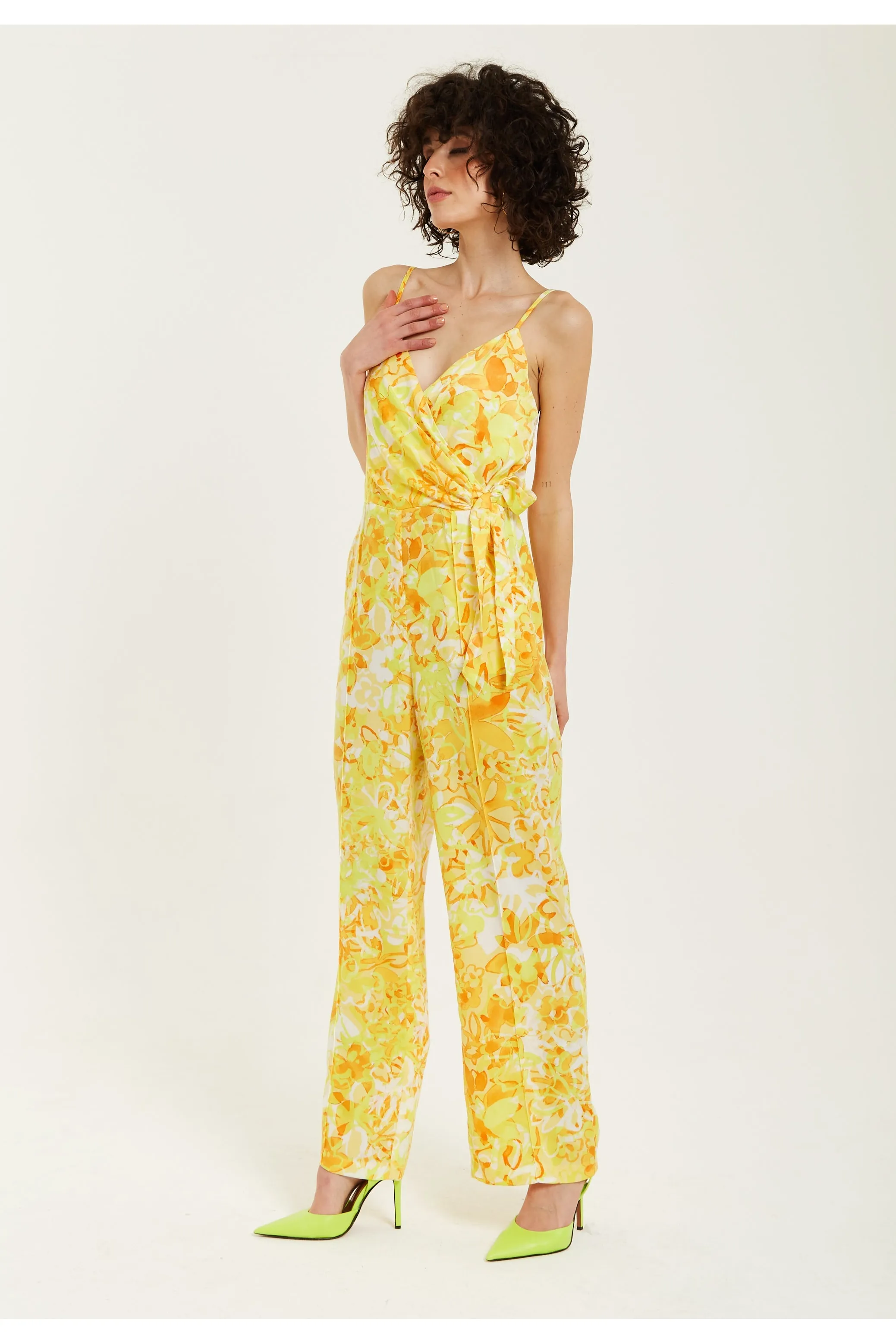 Liquorish Yellow And Orange Floral Print V-neck Jumpsuit sold by Goddiva product image thumbnail 4