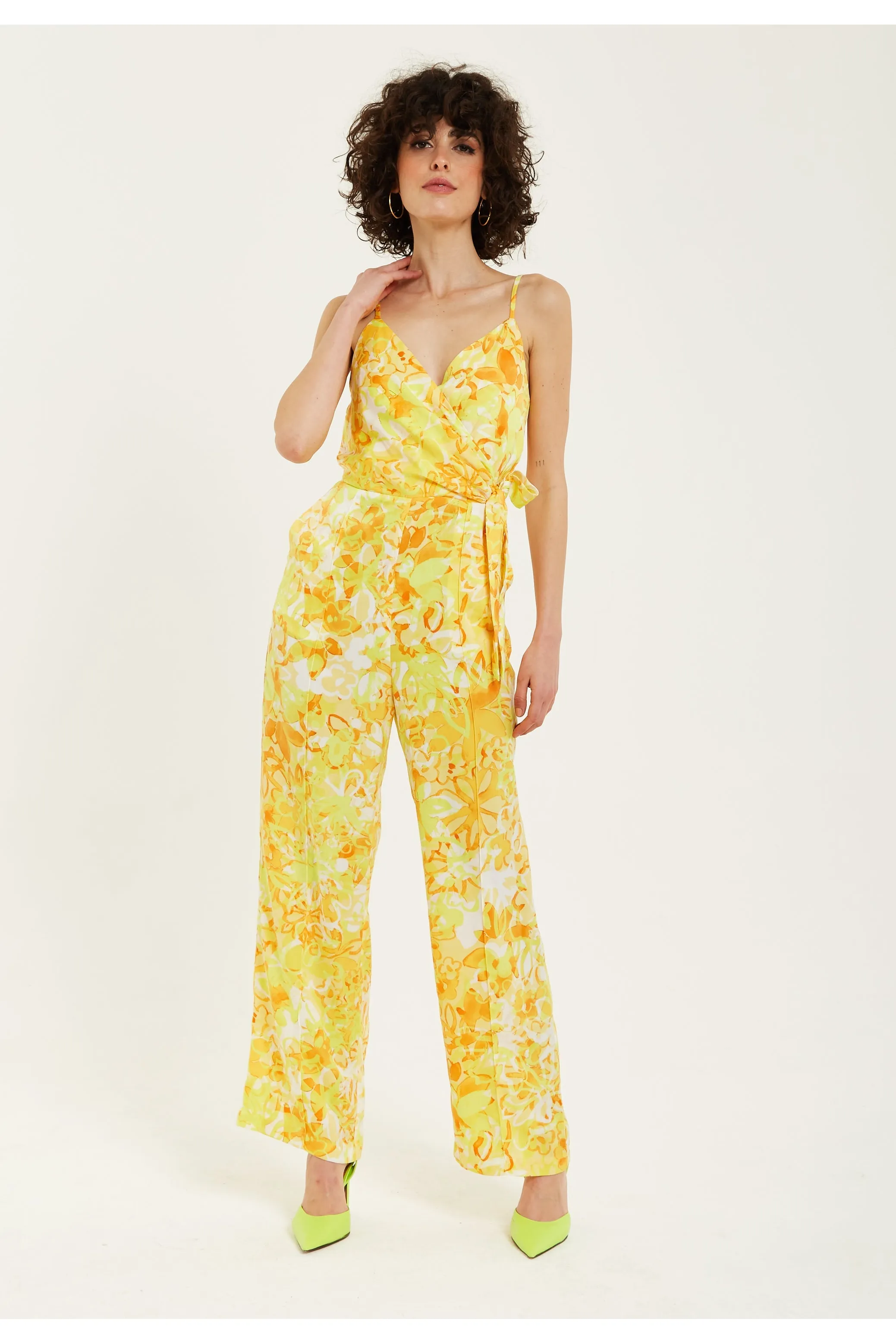 Liquorish Yellow And Orange Floral Print V-neck Jumpsuit sold by Goddiva product image thumbnail 2