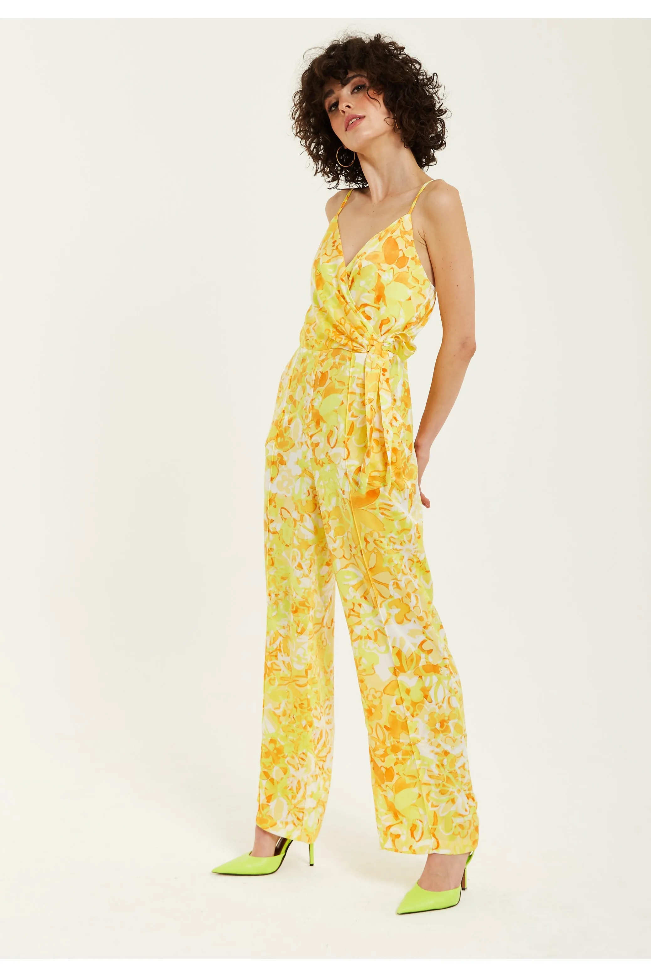 Liquorish Yellow And Orange Floral Print V-neck Jumpsuit sold by Goddiva product image thumbnail 3