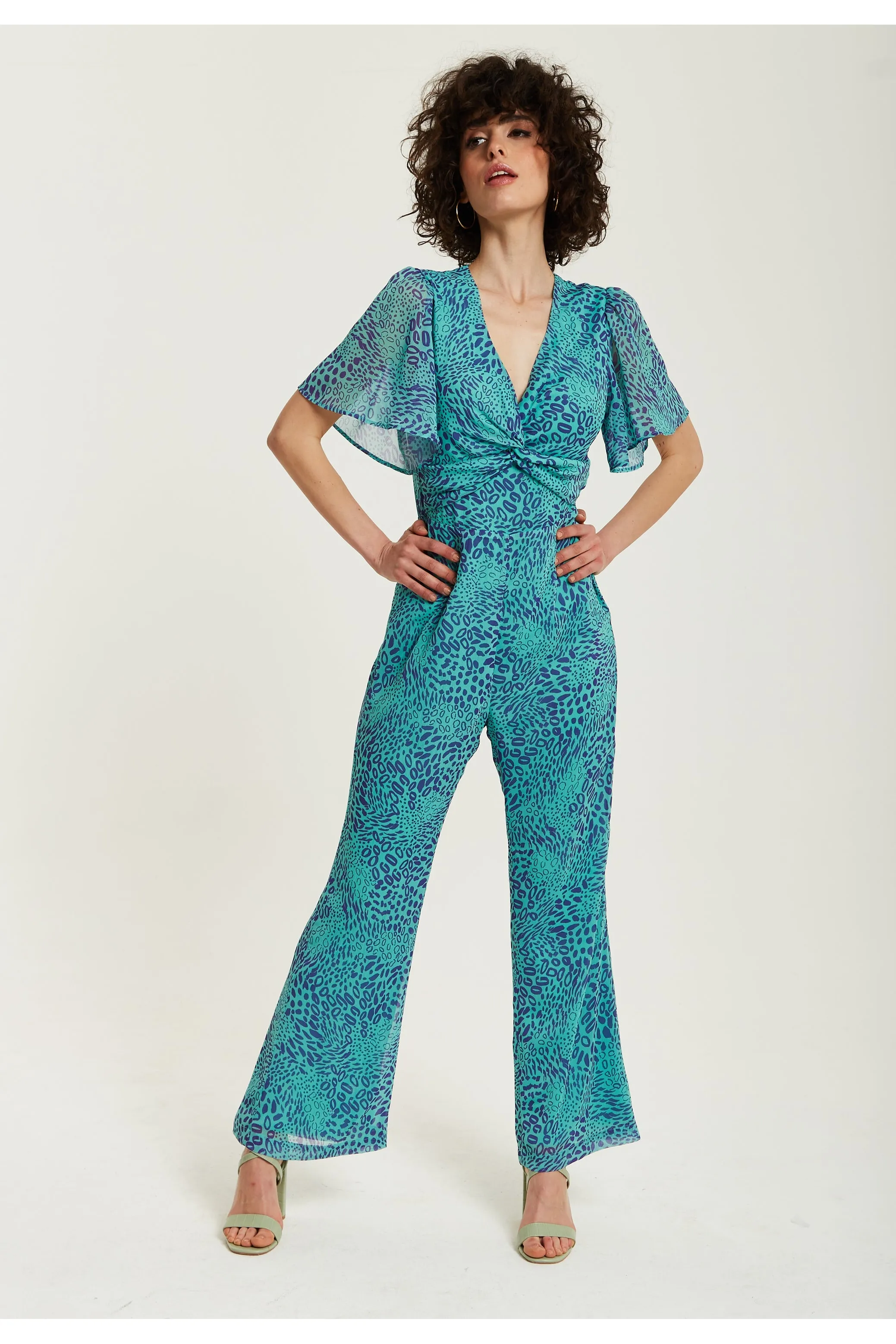 Liquorish Blue Animal Print Knot Front Jumpsuit sold by Goddiva product image thumbnail 2