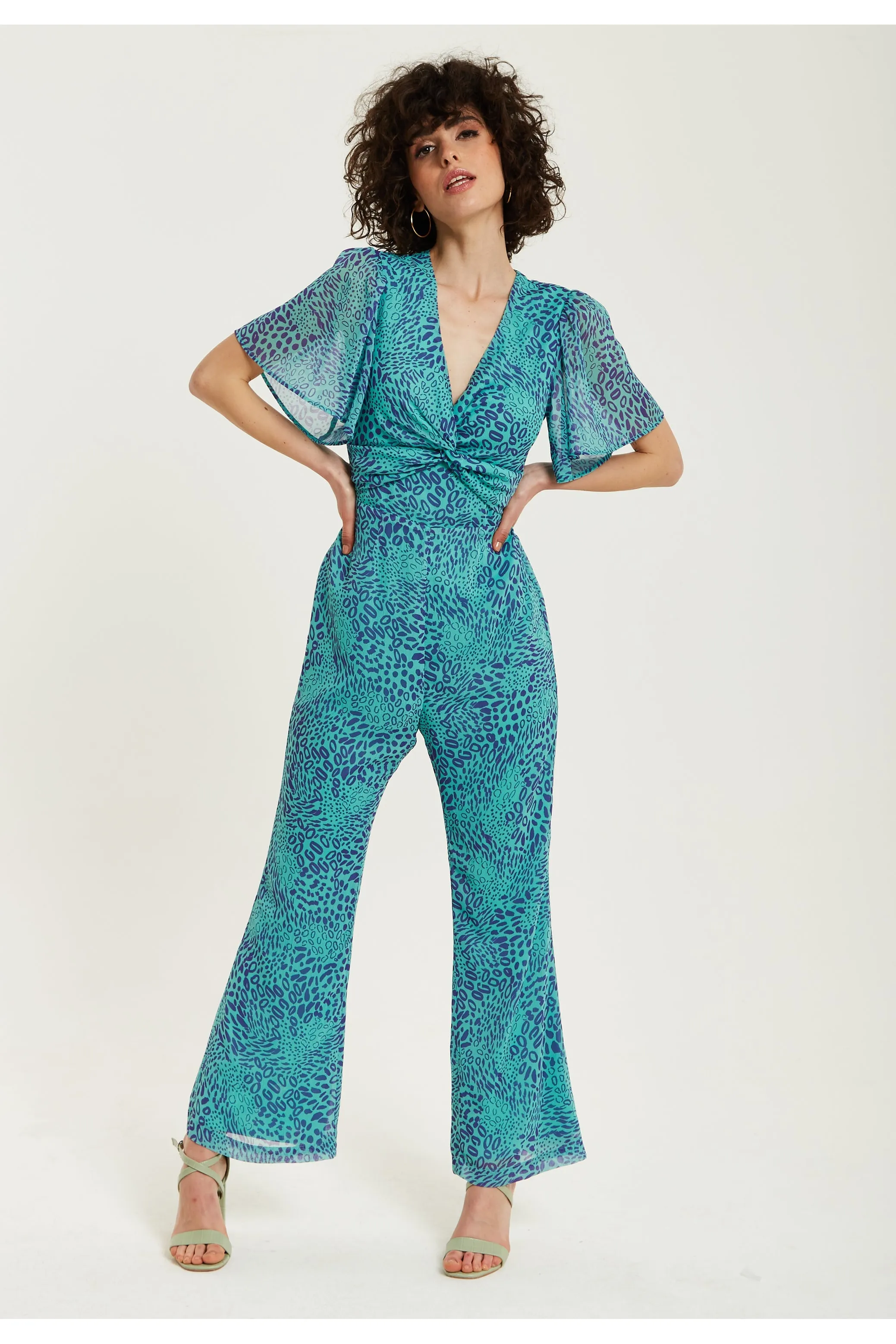 Liquorish Blue Animal Print Knot Front Jumpsuit sold by Goddiva product image thumbnail 3
