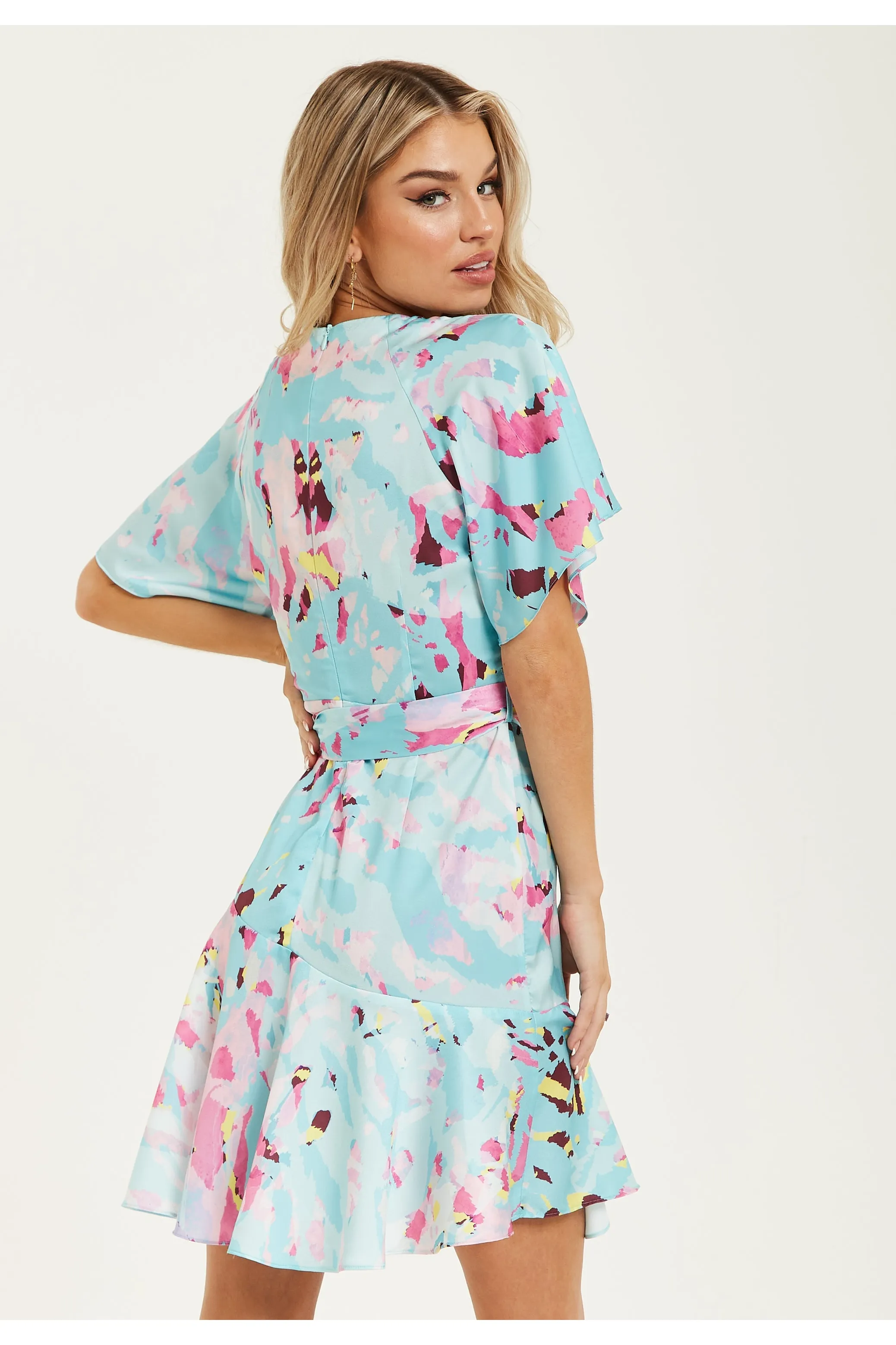 Liquorish Blue Abstract Print Mini Wrap Dress sold by Goddiva product image thumbnail 5