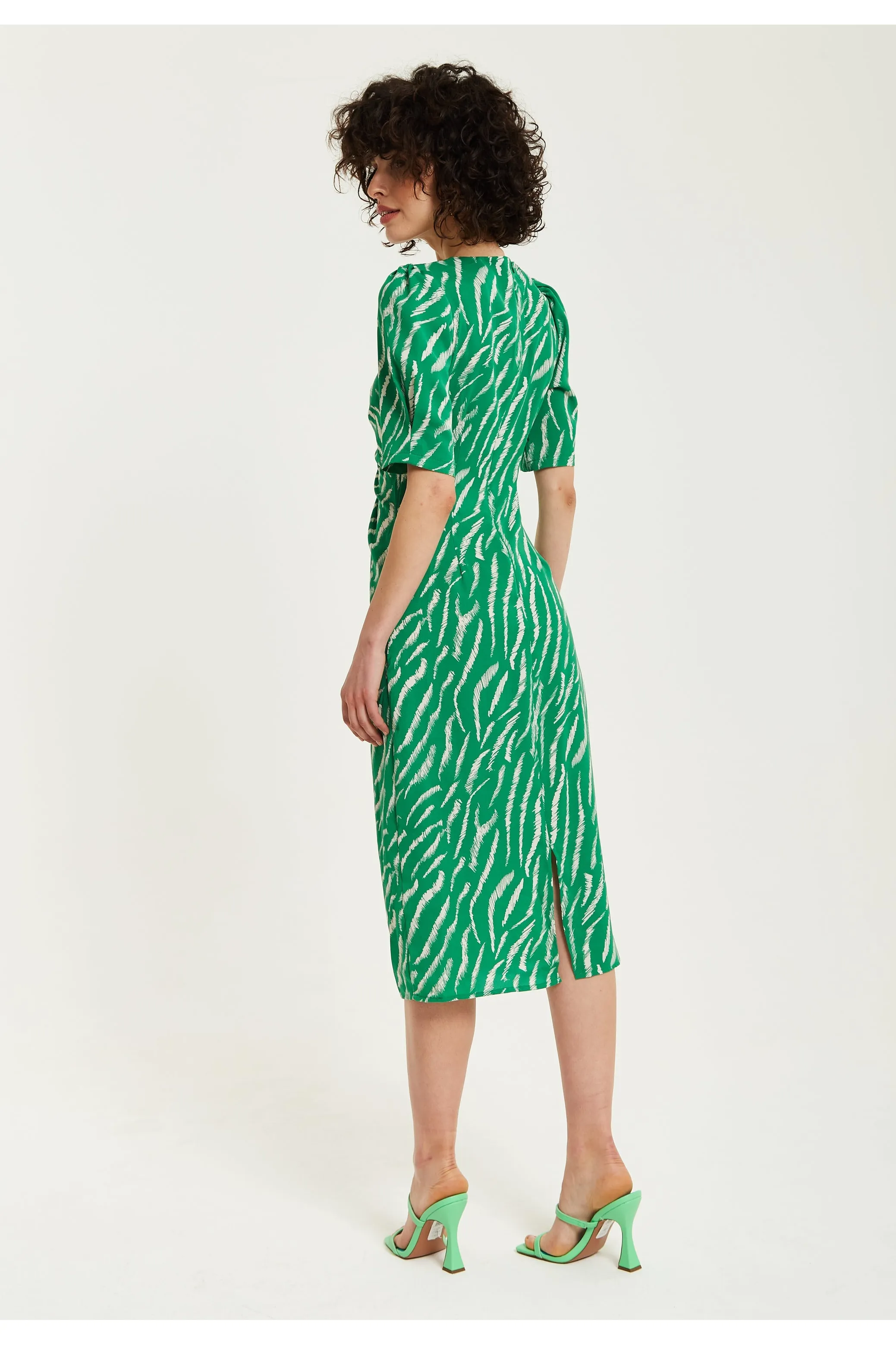 Green Zebra Print Knot Front Midi Dress by Liquorish sold by Goddiva product image thumbnail 5