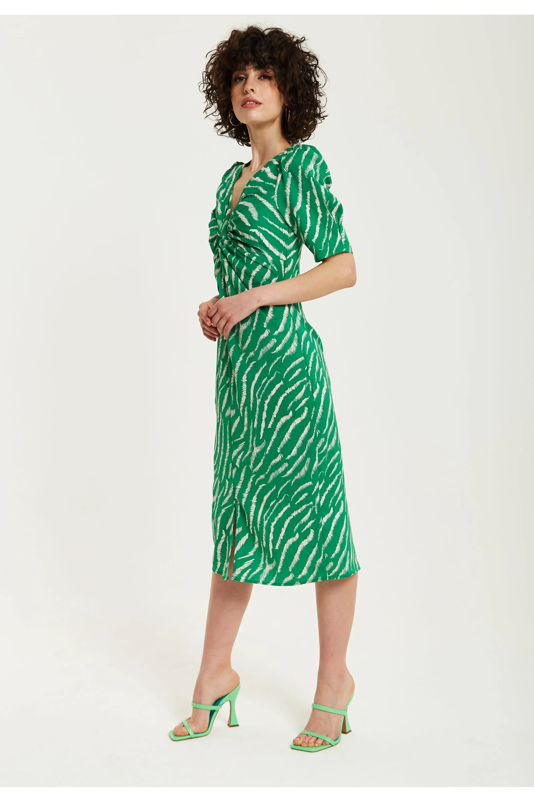 Green Zebra Print Knot Front Midi Dress by Liquorish sold by Goddiva product image thumbnail 4