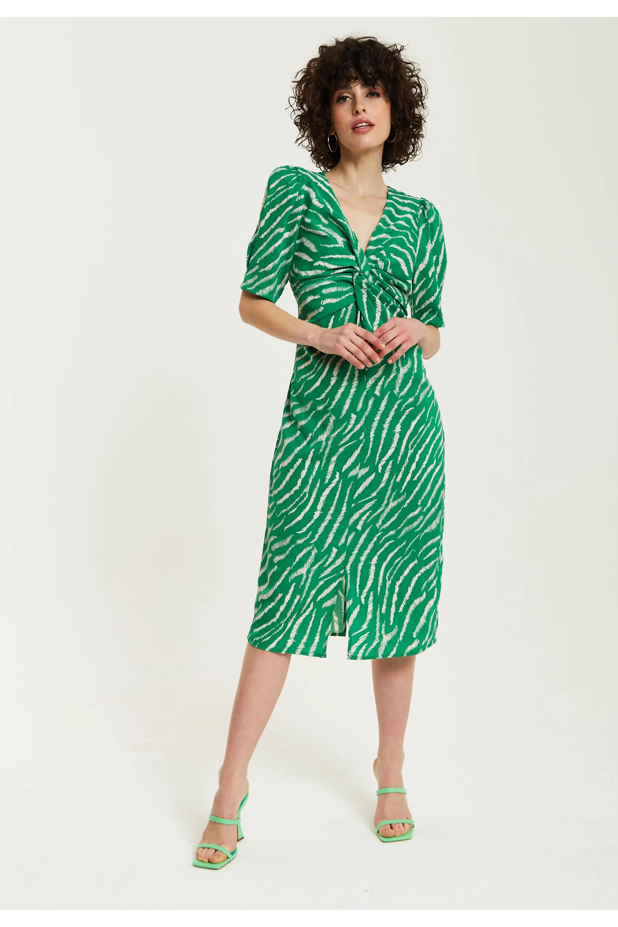 Green Zebra Print Knot Front Midi Dress by Liquorish sold by Goddiva product image thumbnail 2