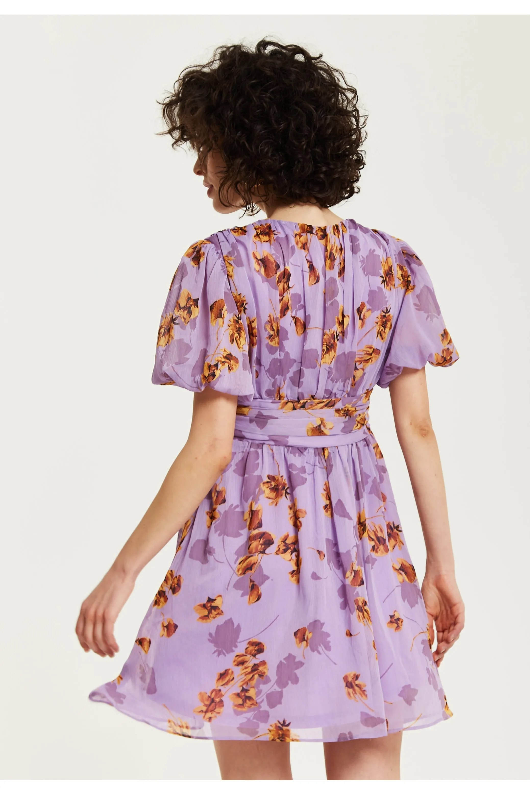 Liquorish Purple Floral V Neck Mini Dress sold by Goddiva product image thumbnail 5