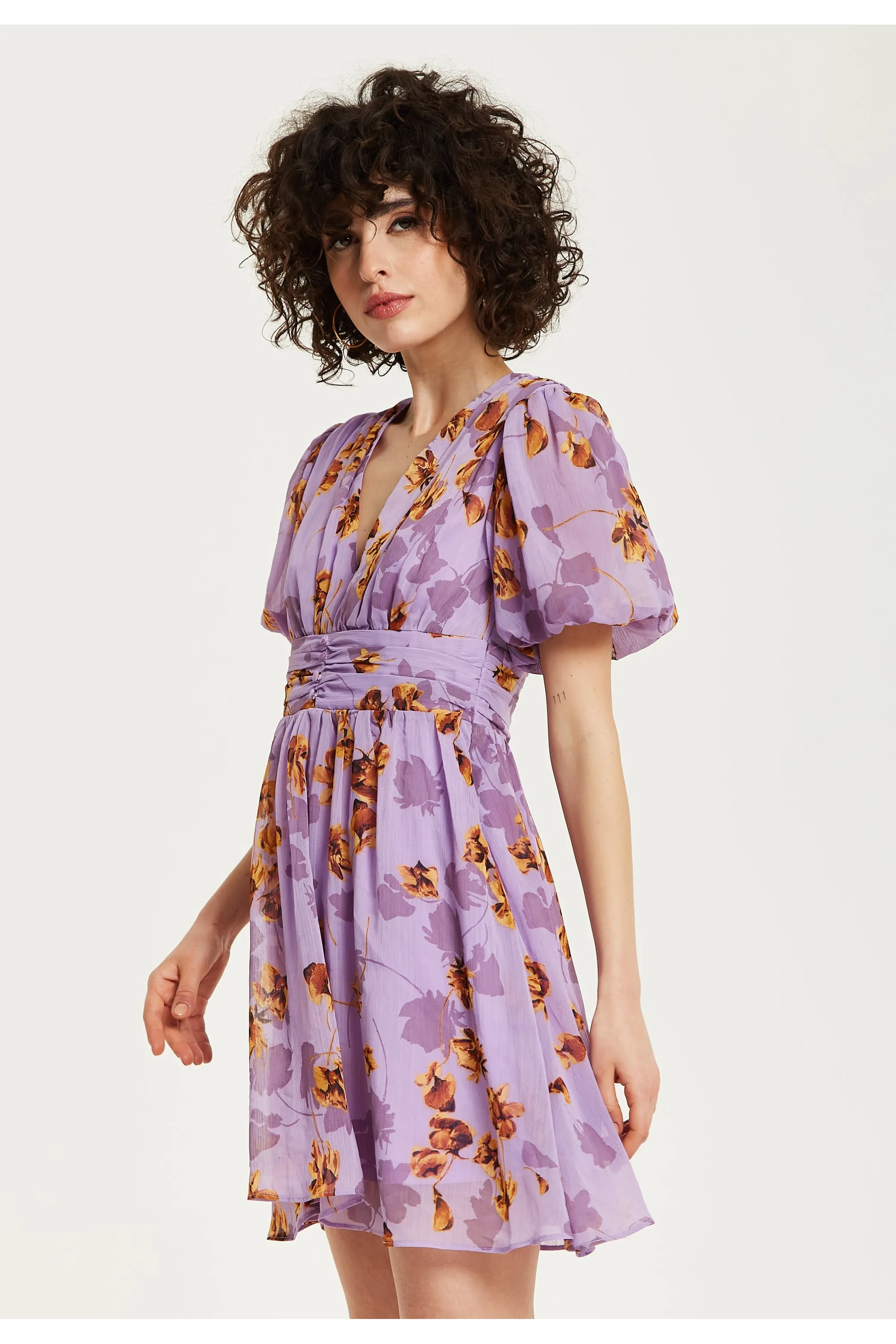 Liquorish Purple Floral V Neck Mini Dress sold by Goddiva product image thumbnail 4