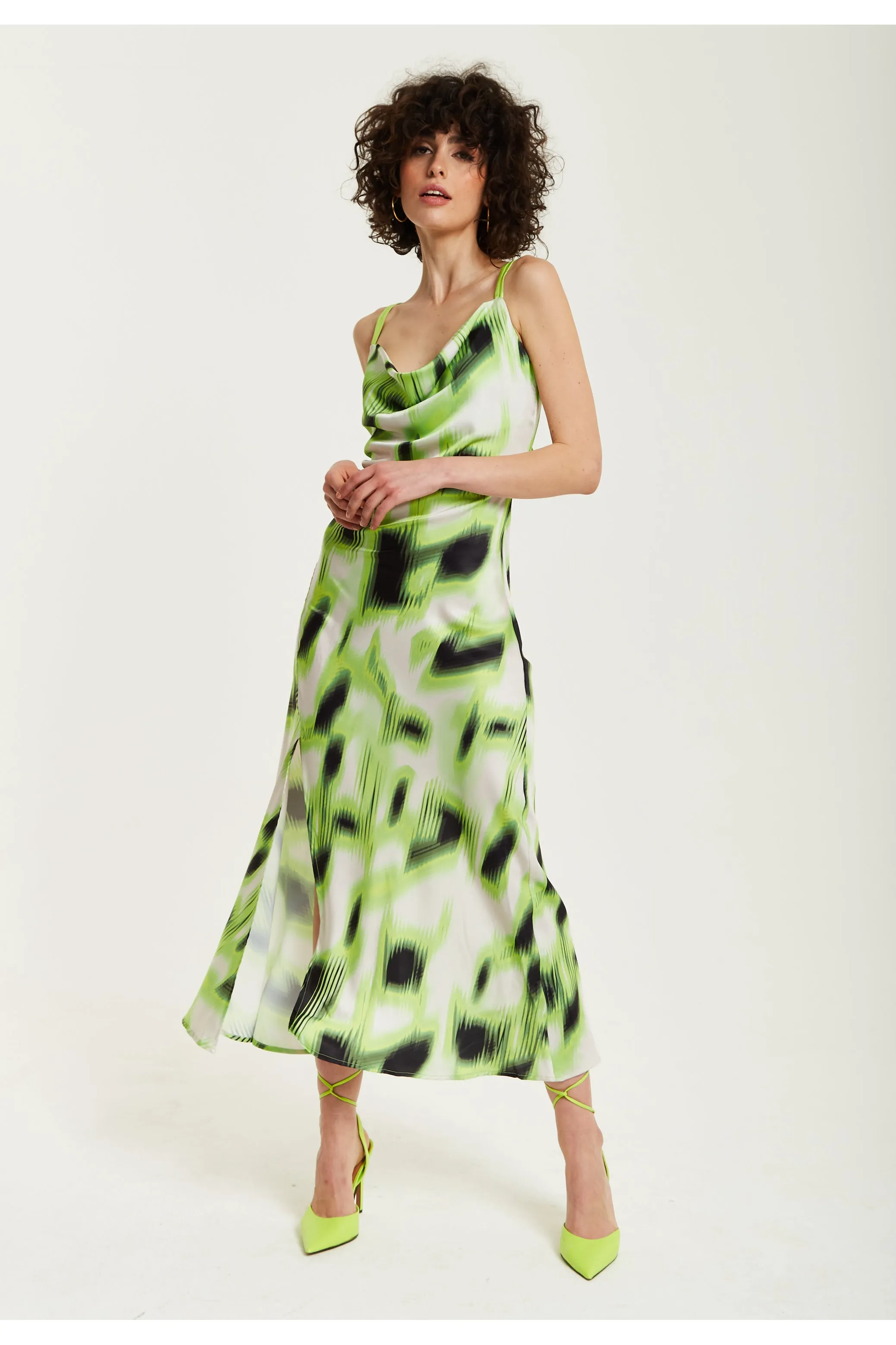 Liquorish Green And Black Abstract Print Cowl Neck Midi sold by Goddiva product image thumbnail 3
