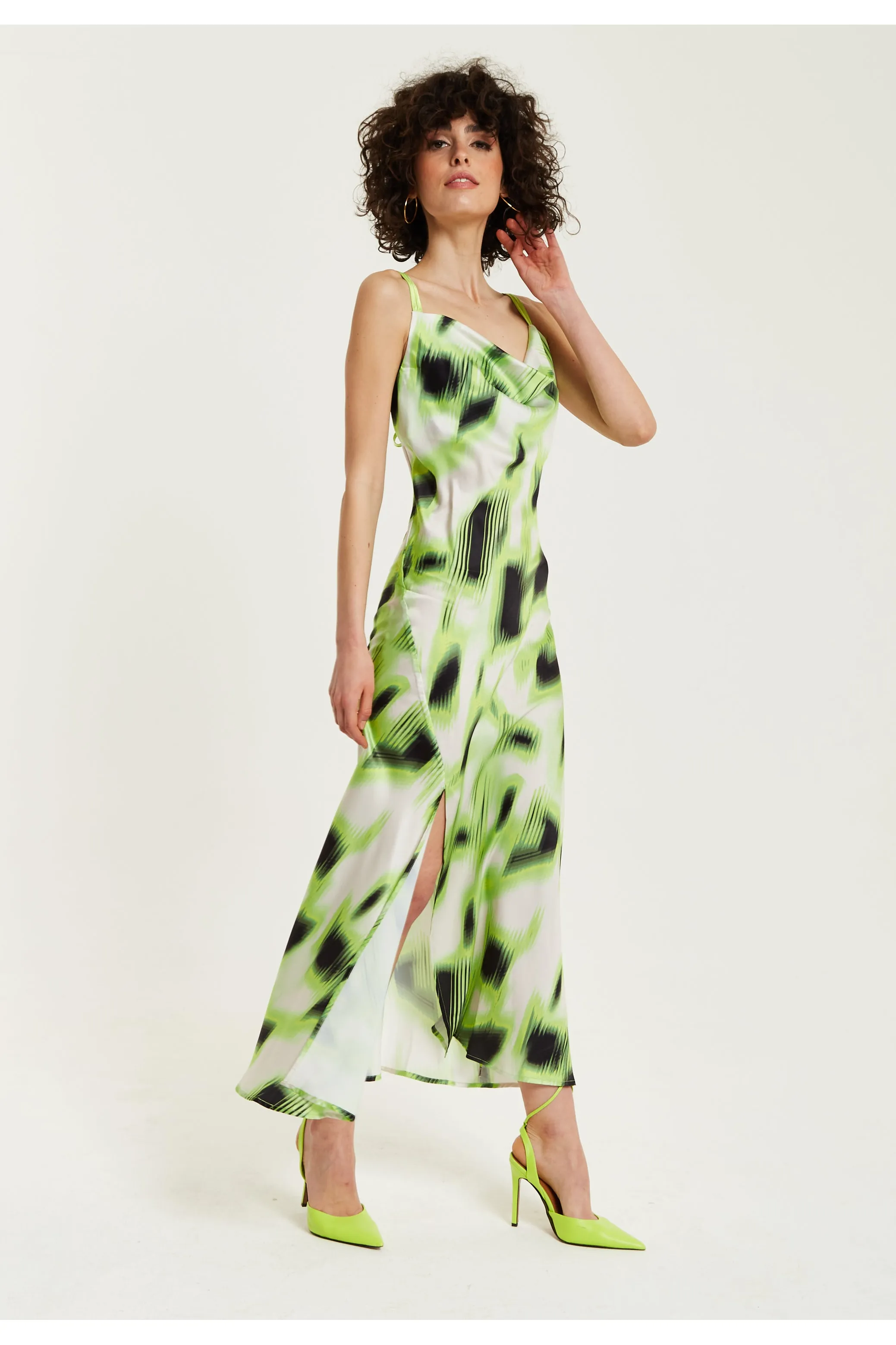 Liquorish Green And Black Abstract Print Cowl Neck Midi sold by Goddiva product image thumbnail 4