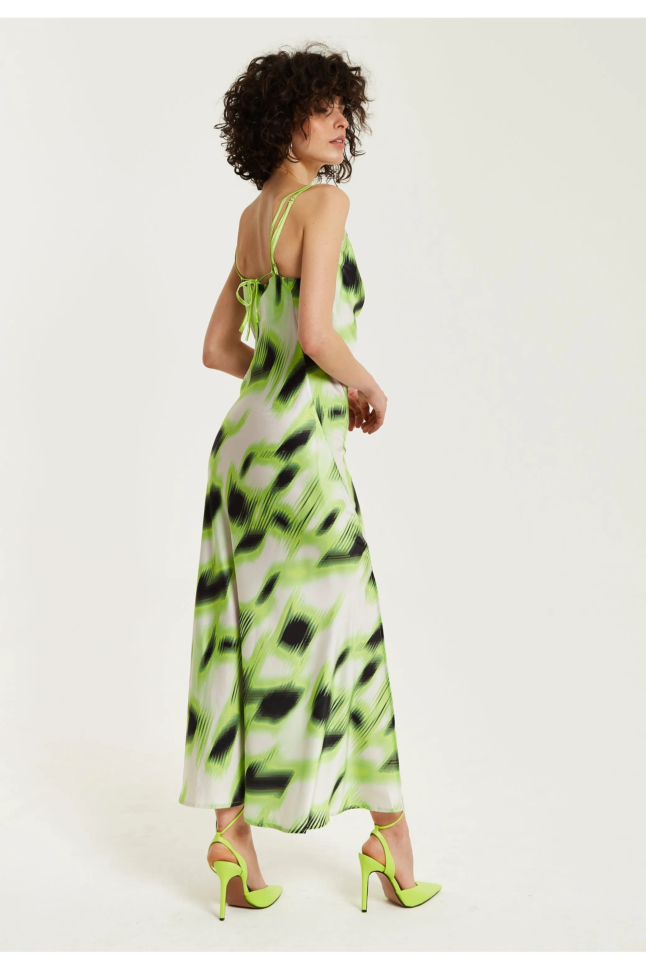 Liquorish Green And Black Abstract Print Cowl Neck Midi sold by Goddiva product image thumbnail 5