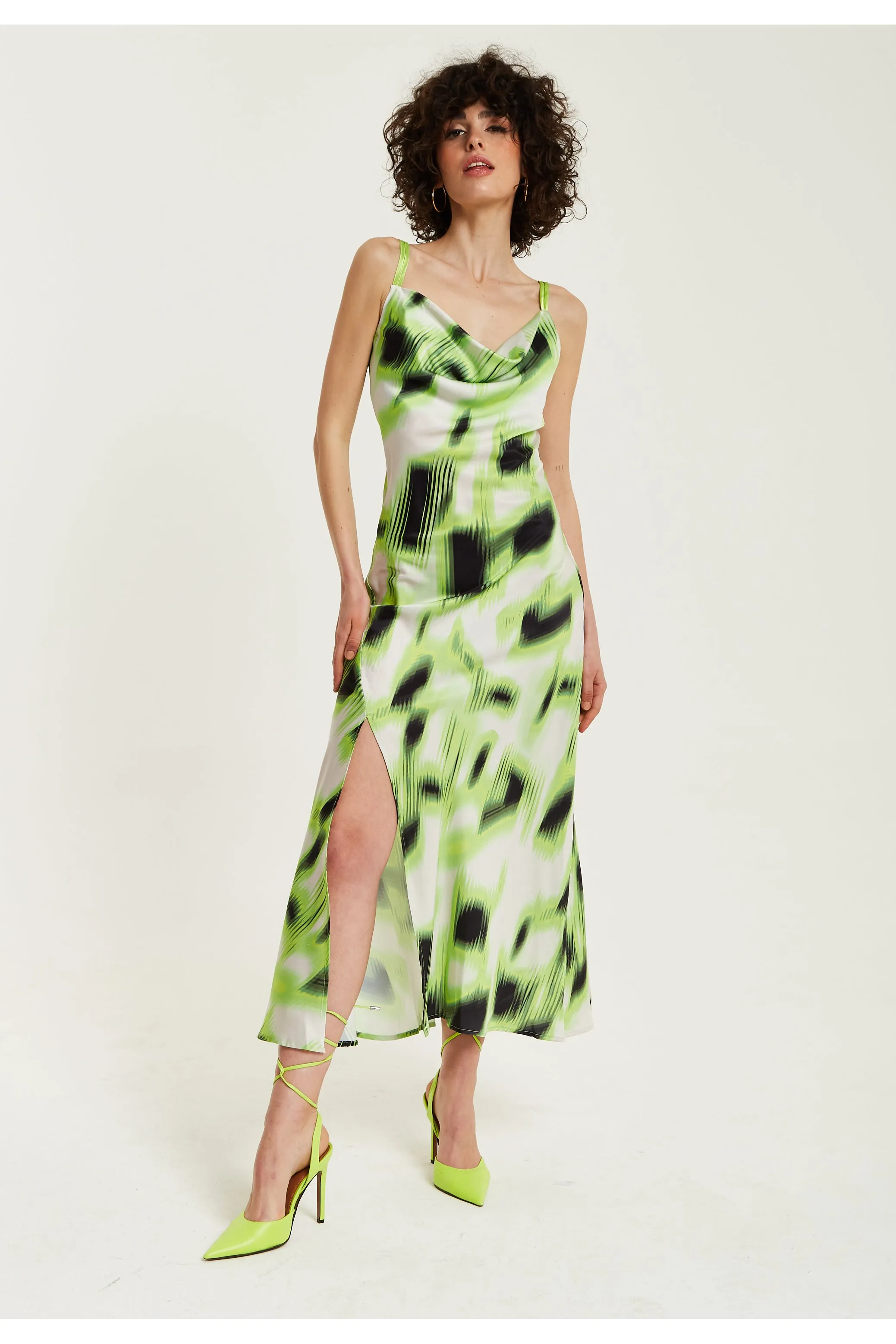 Liquorish Green And Black Abstract Print Cowl Neck Midi sold by Goddiva product image thumbnail 2