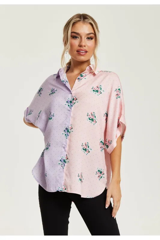 Pink And Lilac Floral Print Shirt by Liquorish sold by Goddiva
