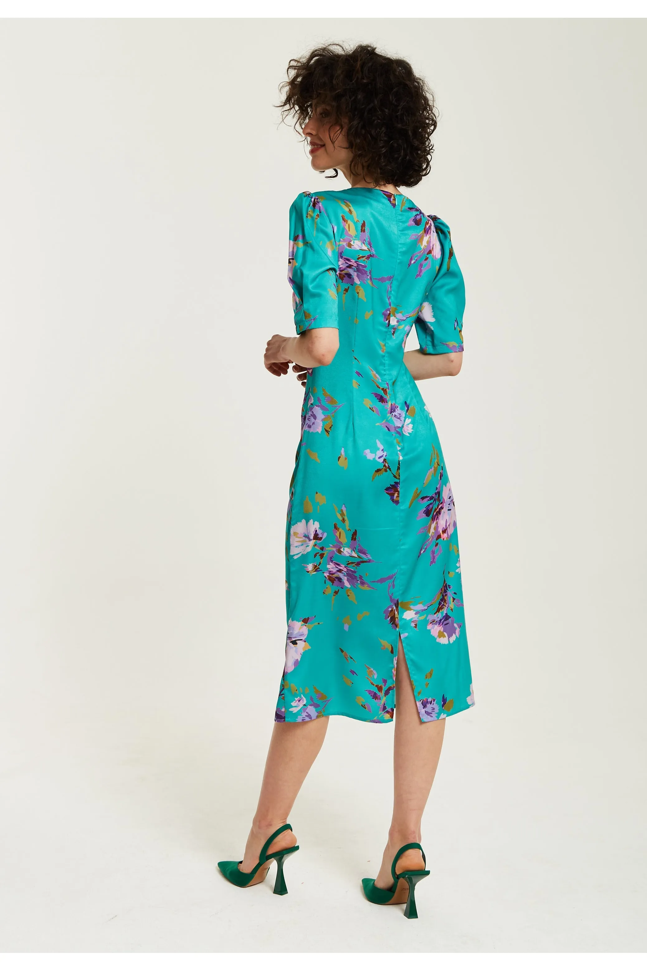 Green Floral Knot Front Midi Dress by Liquorish sold by Goddiva product image thumbnail 5
