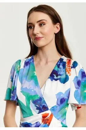 Liquorish Floral Print White Based Midi Wrap Dress sold by Goddiva product image thumbnail 5