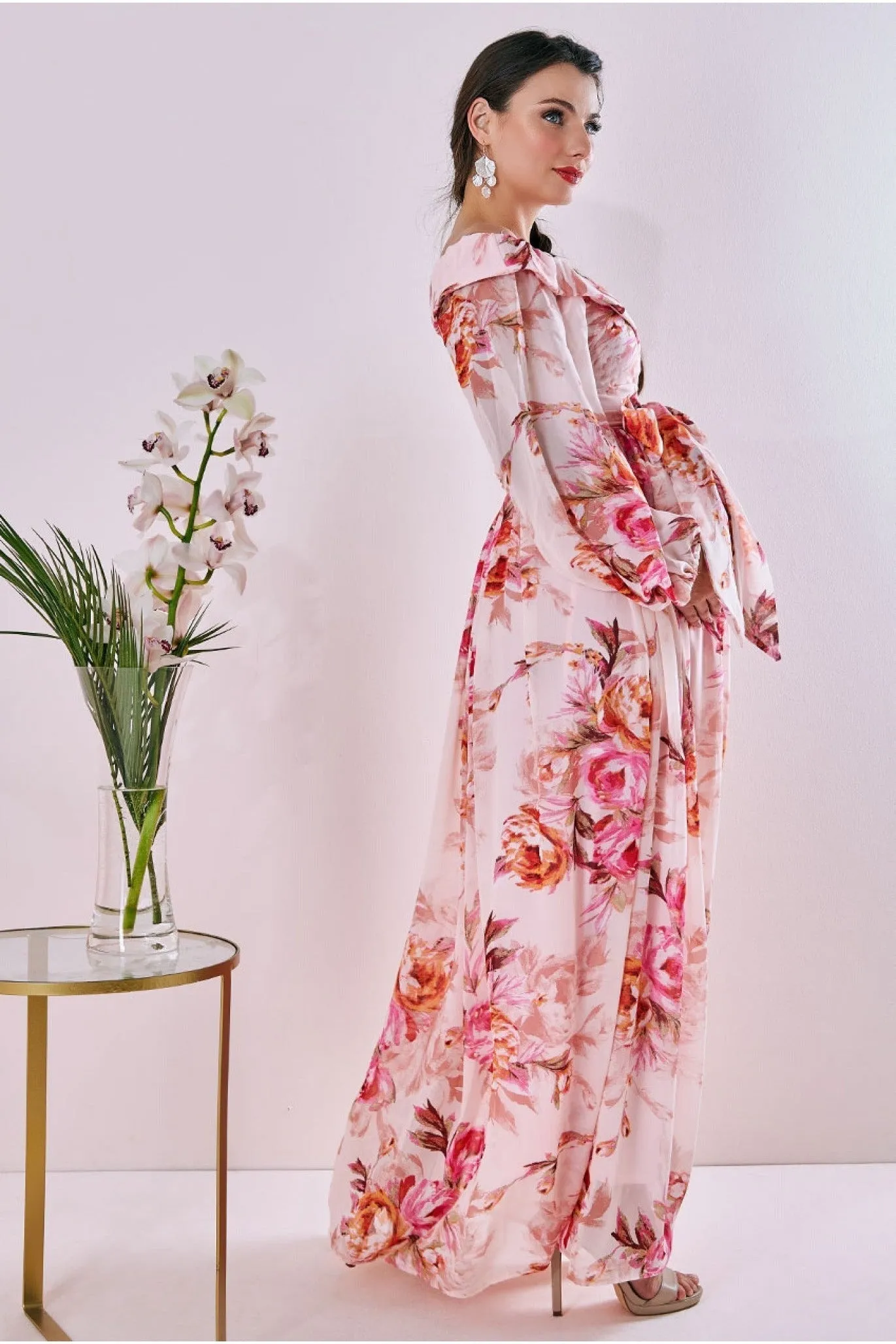 Maternity Drop Shoulder Wrap Maxi Peach by Goddiva sold by Goddiva product image thumbnail 2