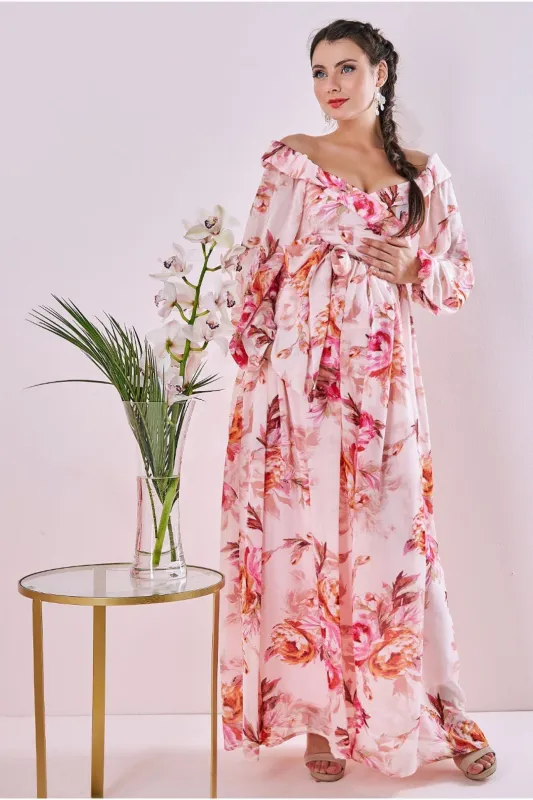 Maternity Drop Shoulder Wrap Maxi Peach by Goddiva made by Goddiva